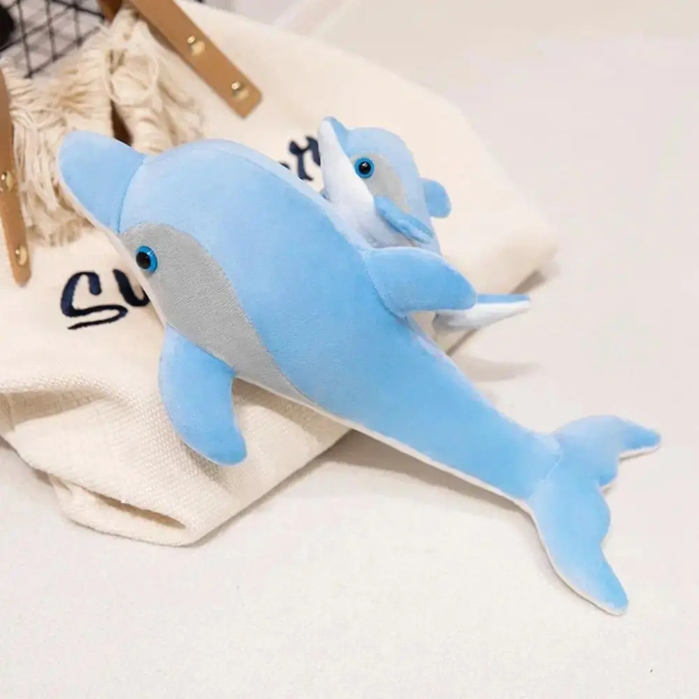 Home Decoration Simulation Blue Dolphin Marine Life Cute Dolphin Mom-Child Stuffed 38cm Soft Dolphin Sofa Pillow Boys Girls