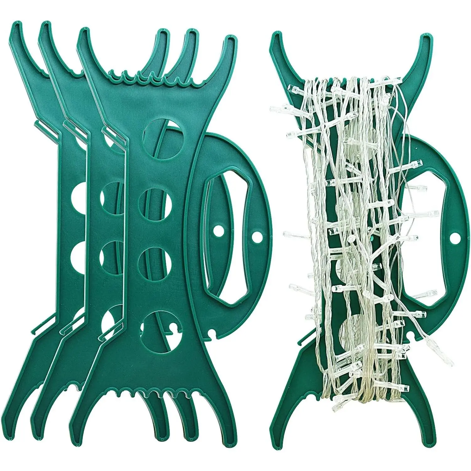 4PCS Green Christmas Lights Storage Holder, All Purpose Holiday Light Organizer Cord Wind Up Winder for String Tree Lights, Garland Beads and Extension Cord Storage