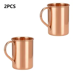 2-Pack Moscow Mule Cups, Smooth Copper Finish, Ideal for Moscow Mules, Iced Coffee, Cocktails, Cold Drinks, Non-Bone China Material
