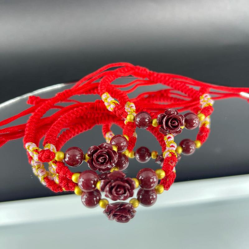 Cinnabar Rose Red String Bracelet with 18K Gold Accents for Love Prosperity and Protection Elegant Design Perfect for Any Occasion