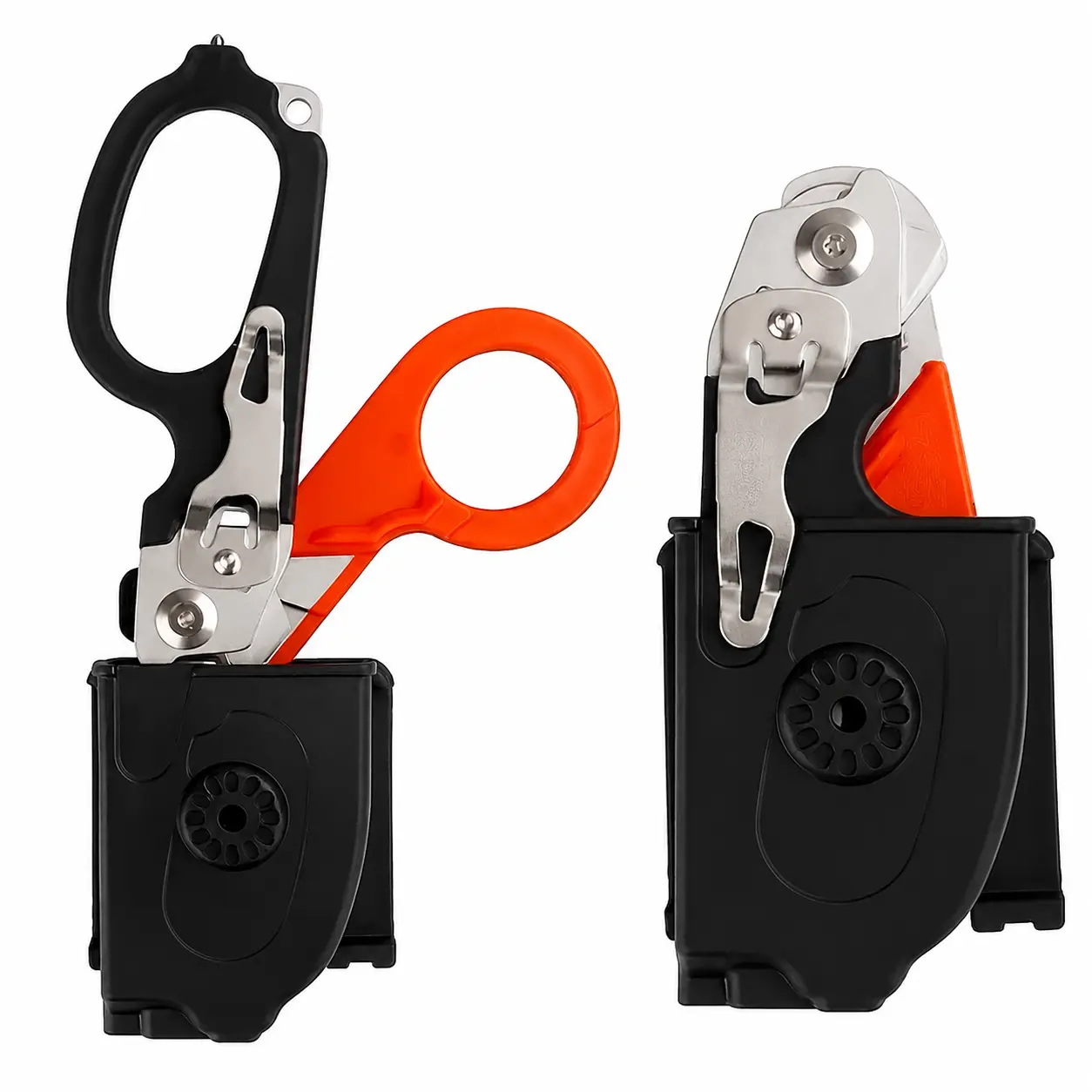 Heavy-Duty Stainless Steel 6-in-1 Trauma Shears with Secure Belt Holster — Foldable Emergency Rescue Scissors for First Responders, Hikers, and Outdoor Enthusiasts, Featuring Ergonomic Handles, Sharp Precision Blades, and Rugged All-Weather Durability