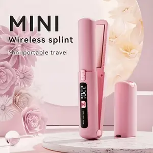 Mini Two-In-One Wireless Straightener and Curler, USB Rechargeable 4500mah Battery, Anti-Scald Design, Ionic Hair Care, LCD Display