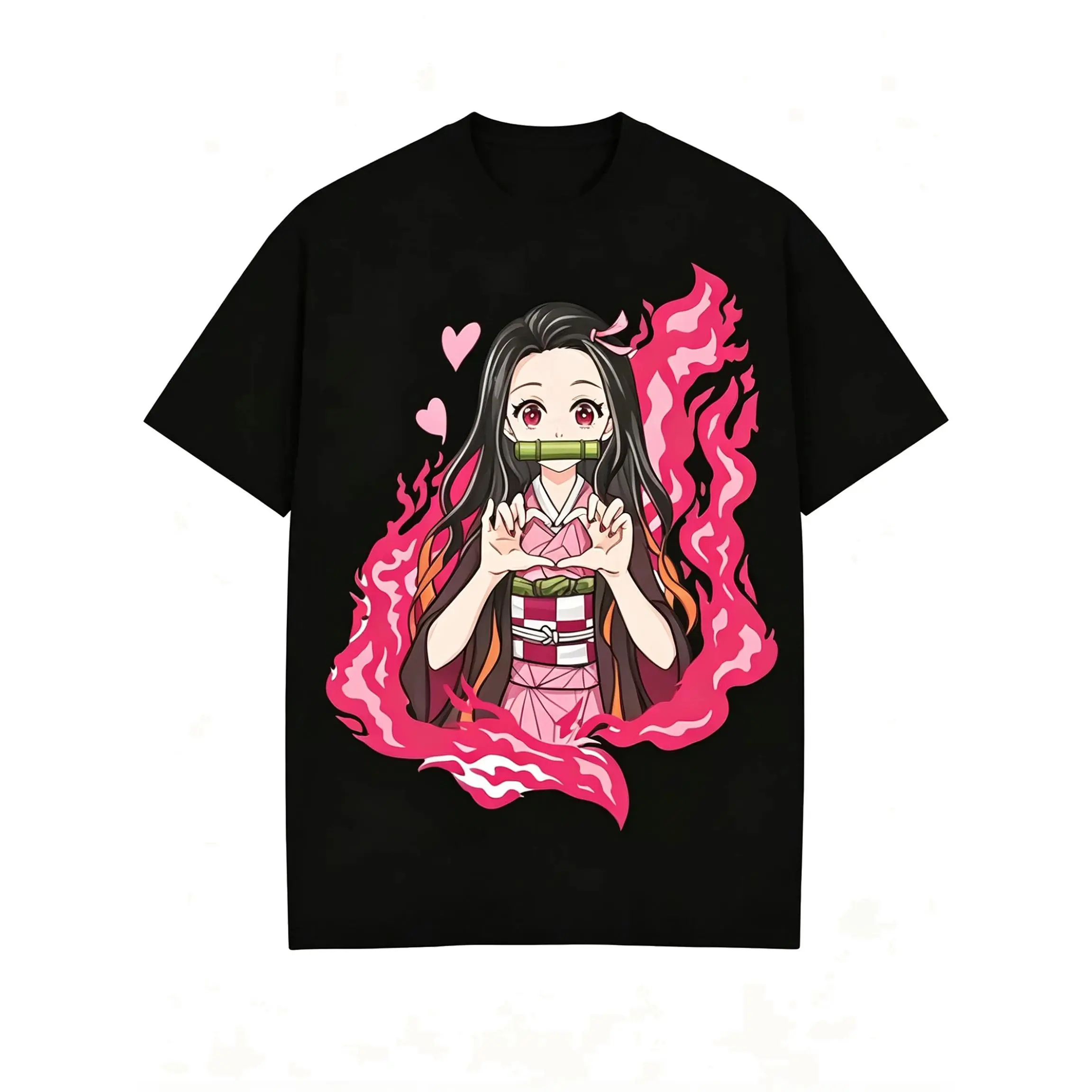 Demon Slayer Nezuko Kamado Pure Cotton T-shirt 2026 Summer New Anime Printed Loose Casual Parent Child Short Sleeve Top