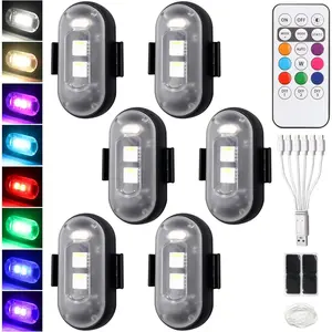 6Pcs Wireless Flashing LED Lighting - 8-Color Waterproof Rechargeable Anti-Collision USB-Charged, Remote-Controlled Compact Velcro-Mount Bike Accessories for Night Riding & Camping