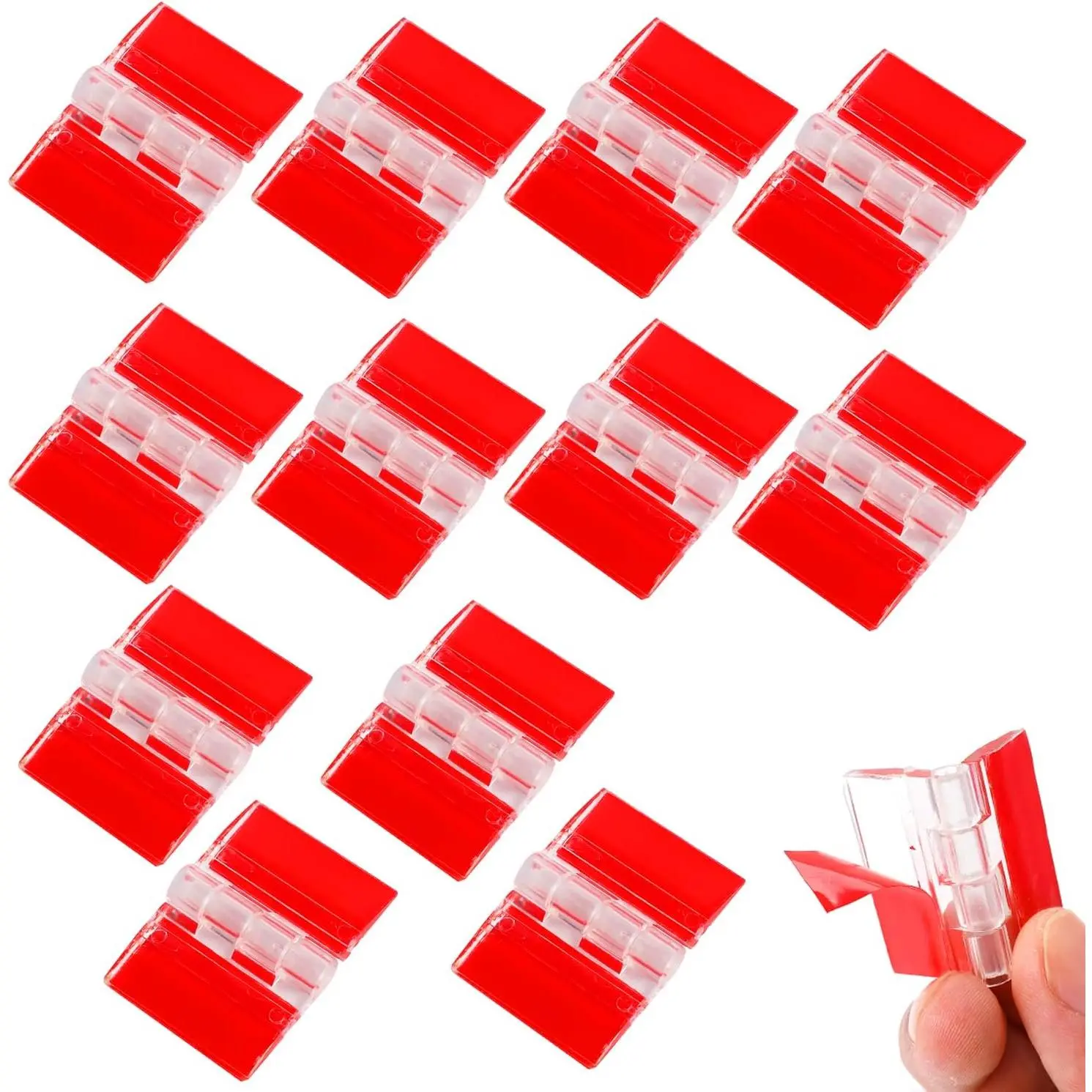 12 count  Small Hinges - Self Adhesive Clear Plastic Transparent Continuous Hinge Tools for Cabinet Drawer Furniture DIY Display Stand 35x25 mm