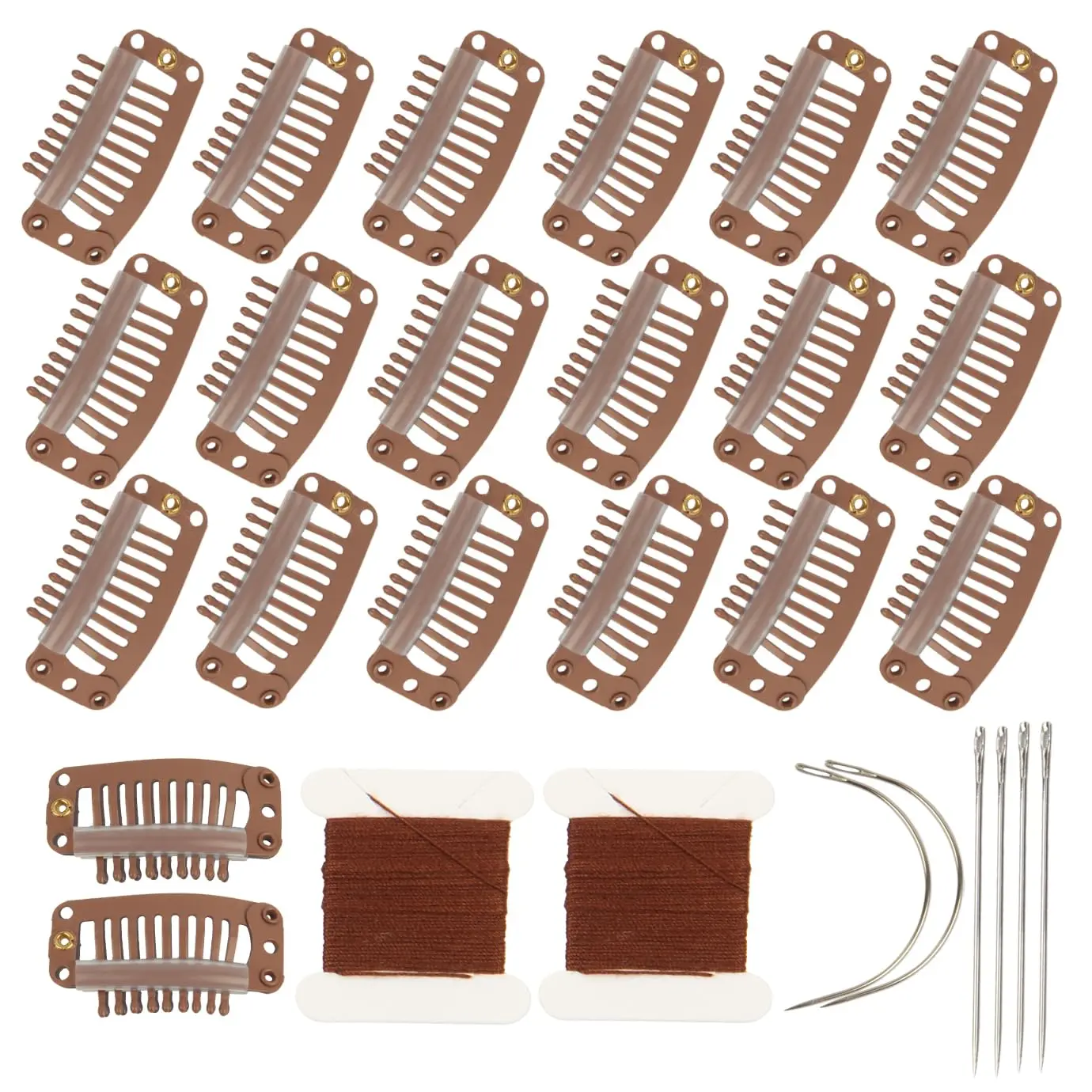 20 count Hair Extension Clips, Black Wig Clip with  and Thread Set