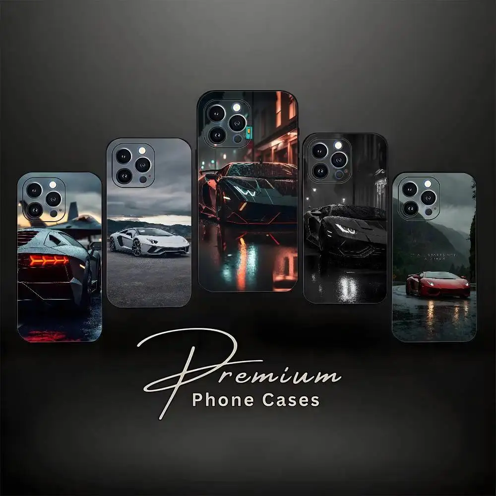 Lamborghini Cars Printed Art Phone Case, Soft Silicone Personalized Protection Accessory, Black Scratch Guard For iPhone 11-17 Pro Max/Plus & Samsung Galaxy S23-S25