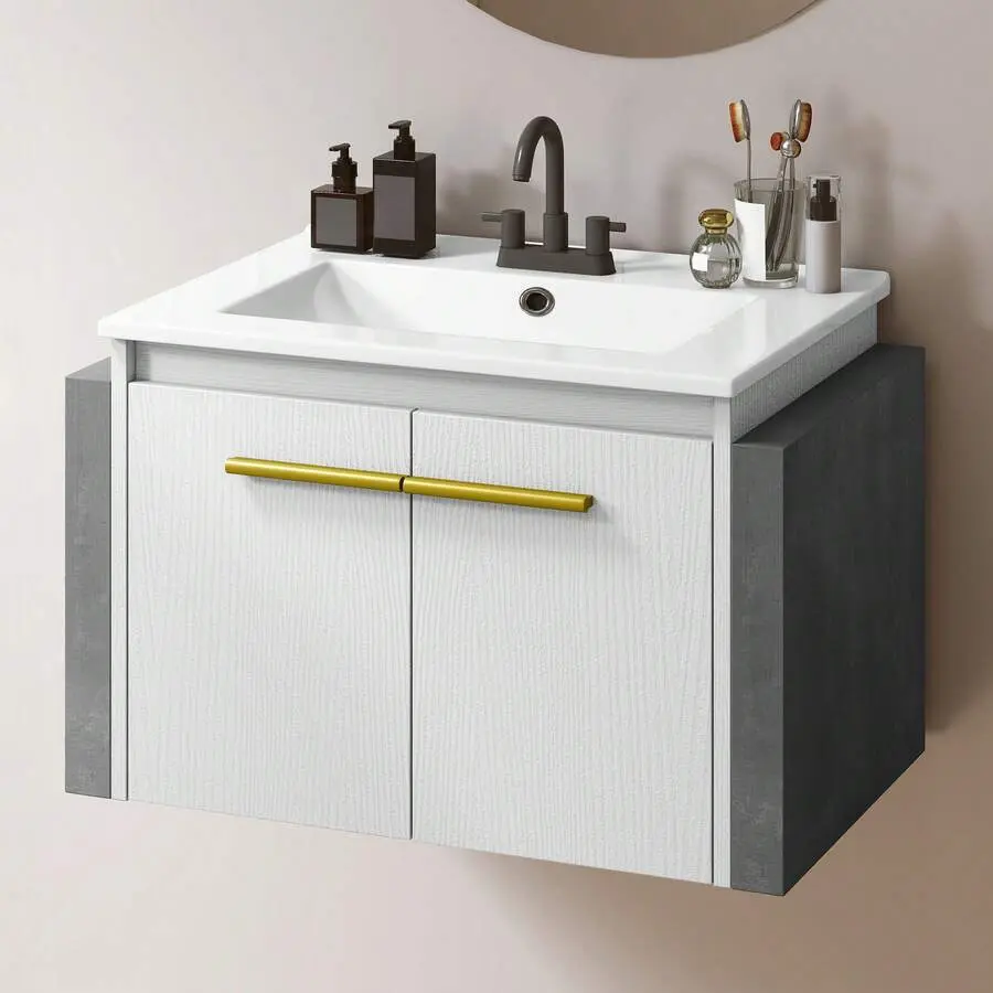 24" Bathroom Vanity Ceramic Basin Cabinet With Sink Combo Wall Mounted Modern Vanity Bathroom Storage Cabinet Modern Storage Cabinet,chabuildreark,farmhouse,coffee bar cabinet,lockable,,drawer,dresser,,unit,,jewelry,armoire,,tower,,cabine,wooden,organizer
