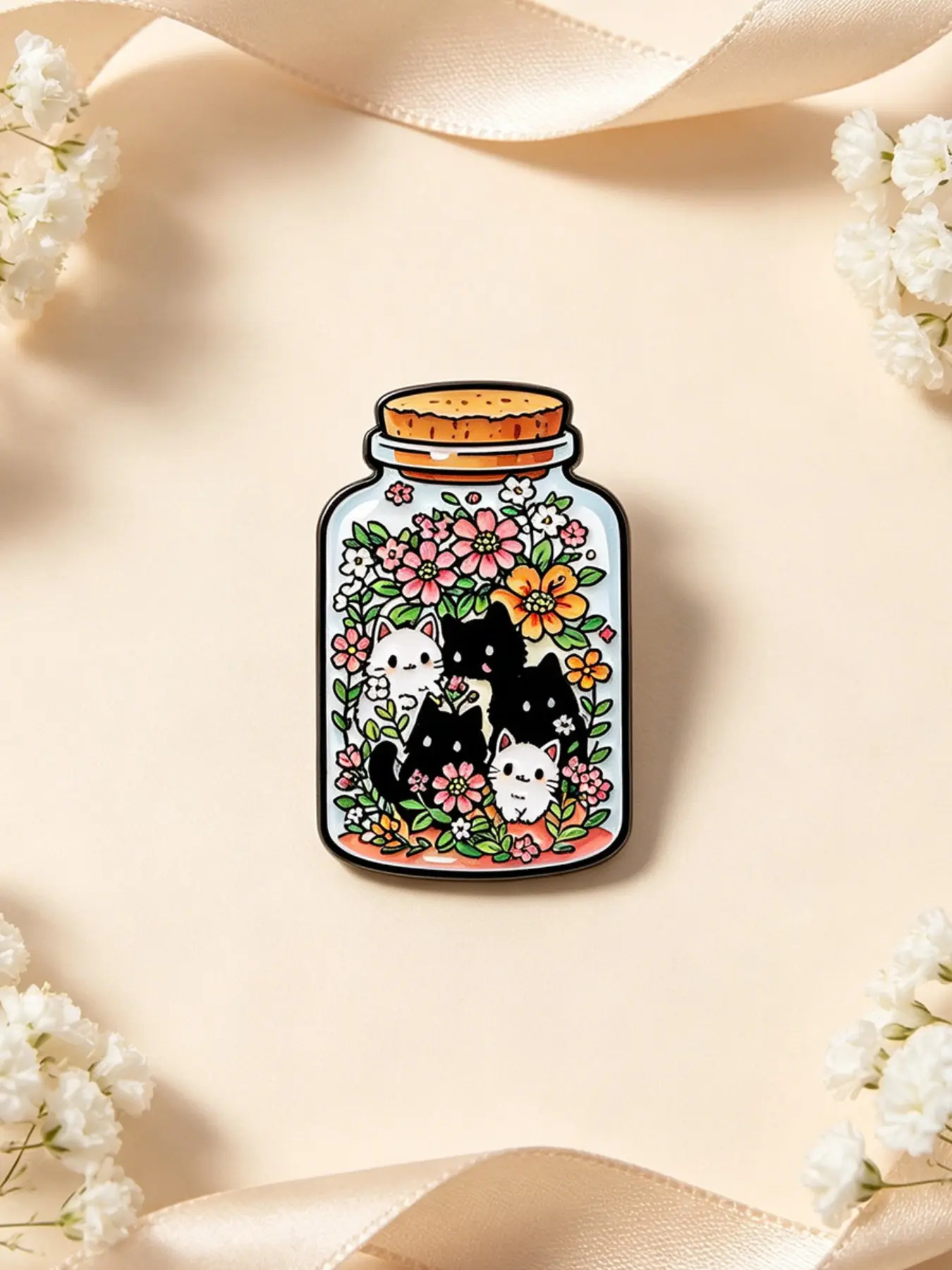 Flower Bottle Cat Enamel Pin, Cute Cartoon Design Zinc Alloy Badge, Elegant Backpack Fashion Accessory, Perfect Gift for Friends, Alloy Brooch Pin