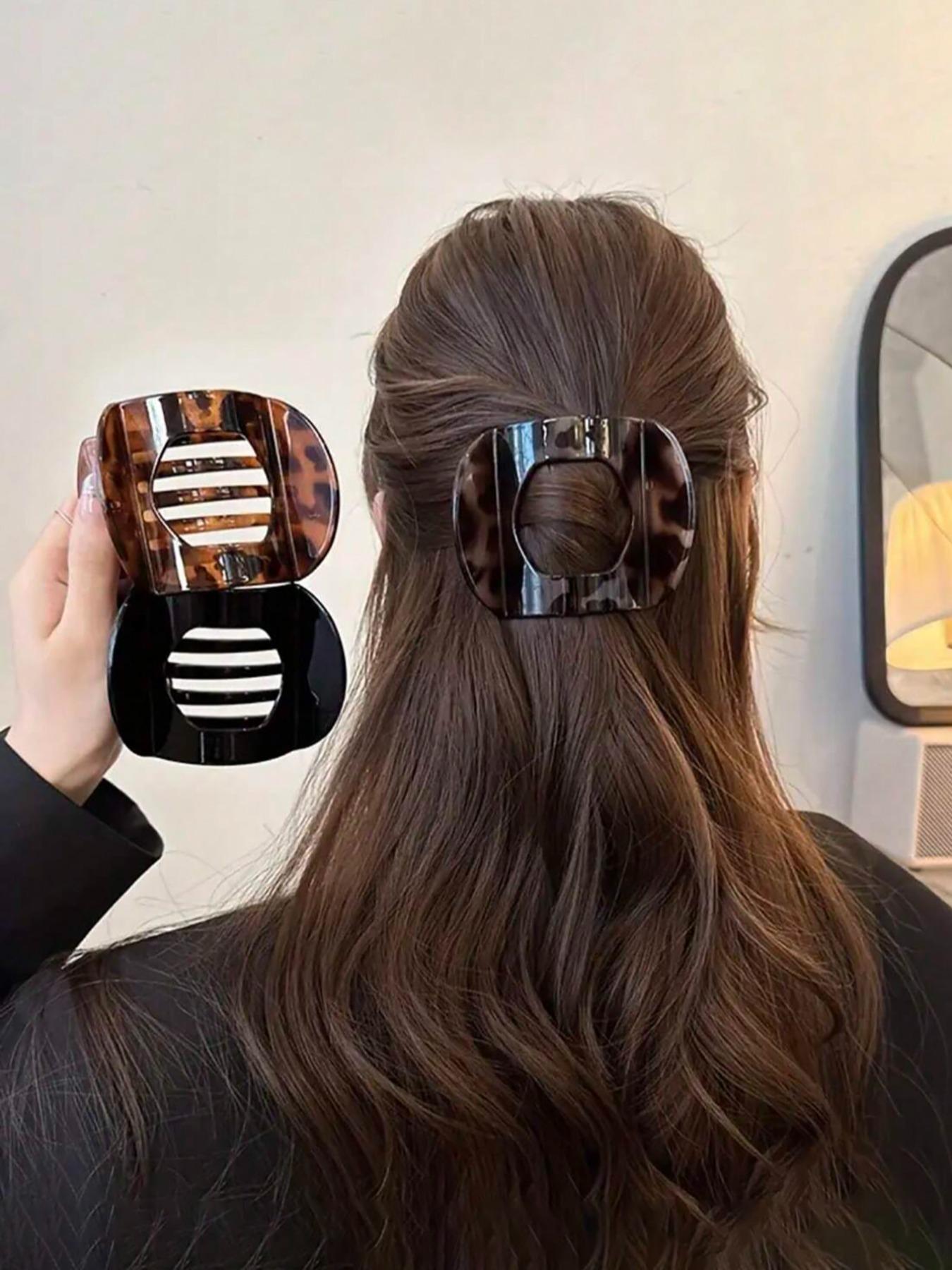 3-Piece Vintage Tortoiseshell Hair Clips, 10cm Flat Duckbill Claw Shark Clip, Casual All-Season Hair Accessories for Daily Use