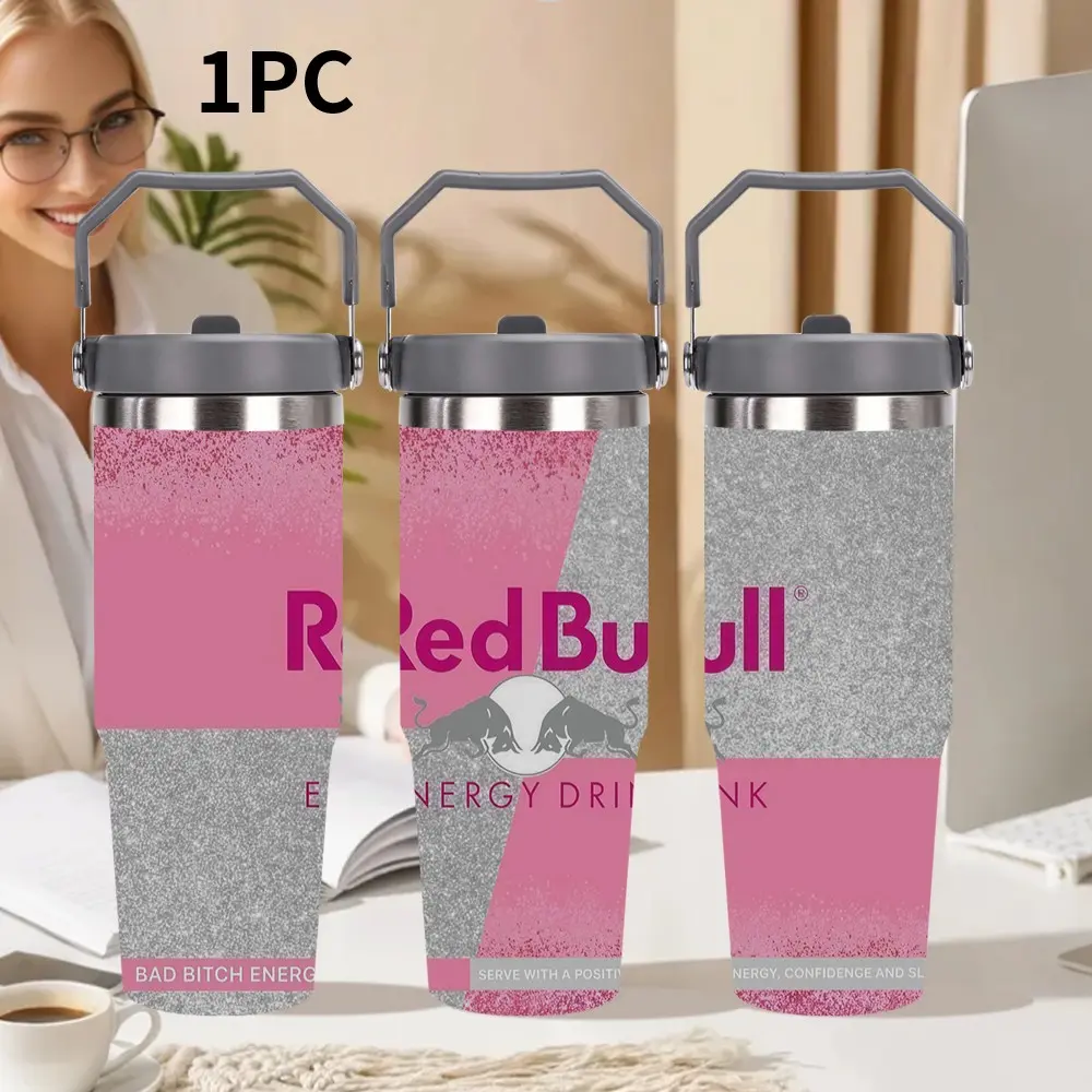 30oz Stainless Steel Vacuum Insulated Tumbler, Bull Theme Water Cup with Handle, Large Capacity Sports Travel Mug, 1pc