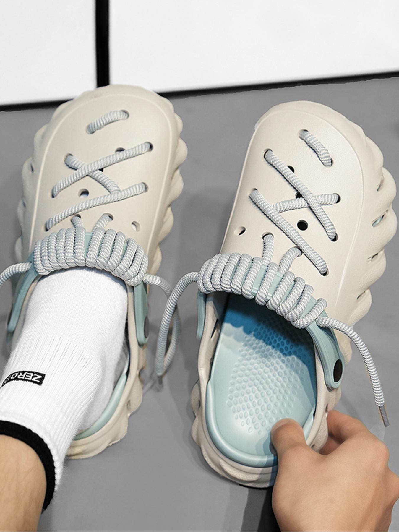 Unisex's Minimalist Plain Color Lace-tied Clogs, Casual Comfortable Breathable Clogs Flat Slippers, Fashionable Clogs for Indoor & Outdoor Wear, Unique Sandals