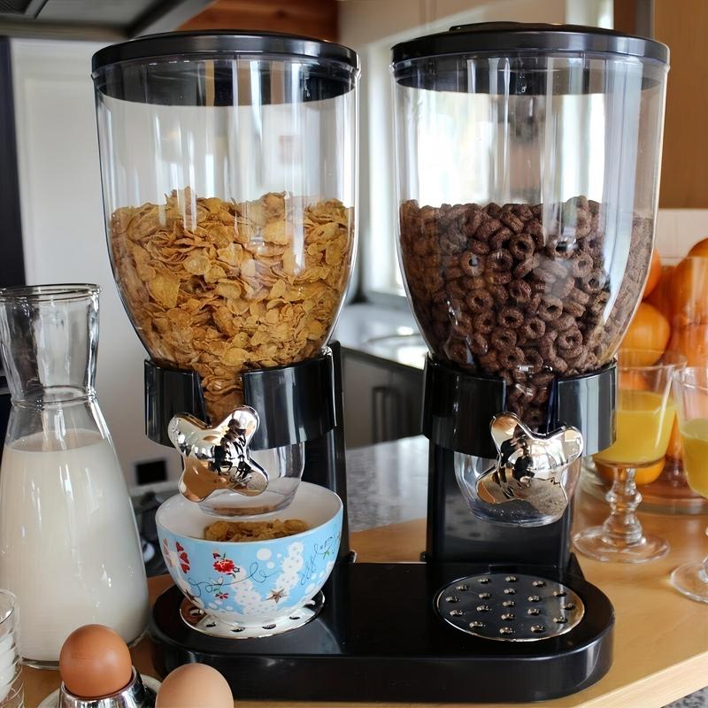Dry Food Dispenser, 1 Count Single Or Dual Bin Dispenser, Large Capacity Cereal Dispenser for Candy, Nuts, Rice, Granola, Cereal, Grain Dispenser