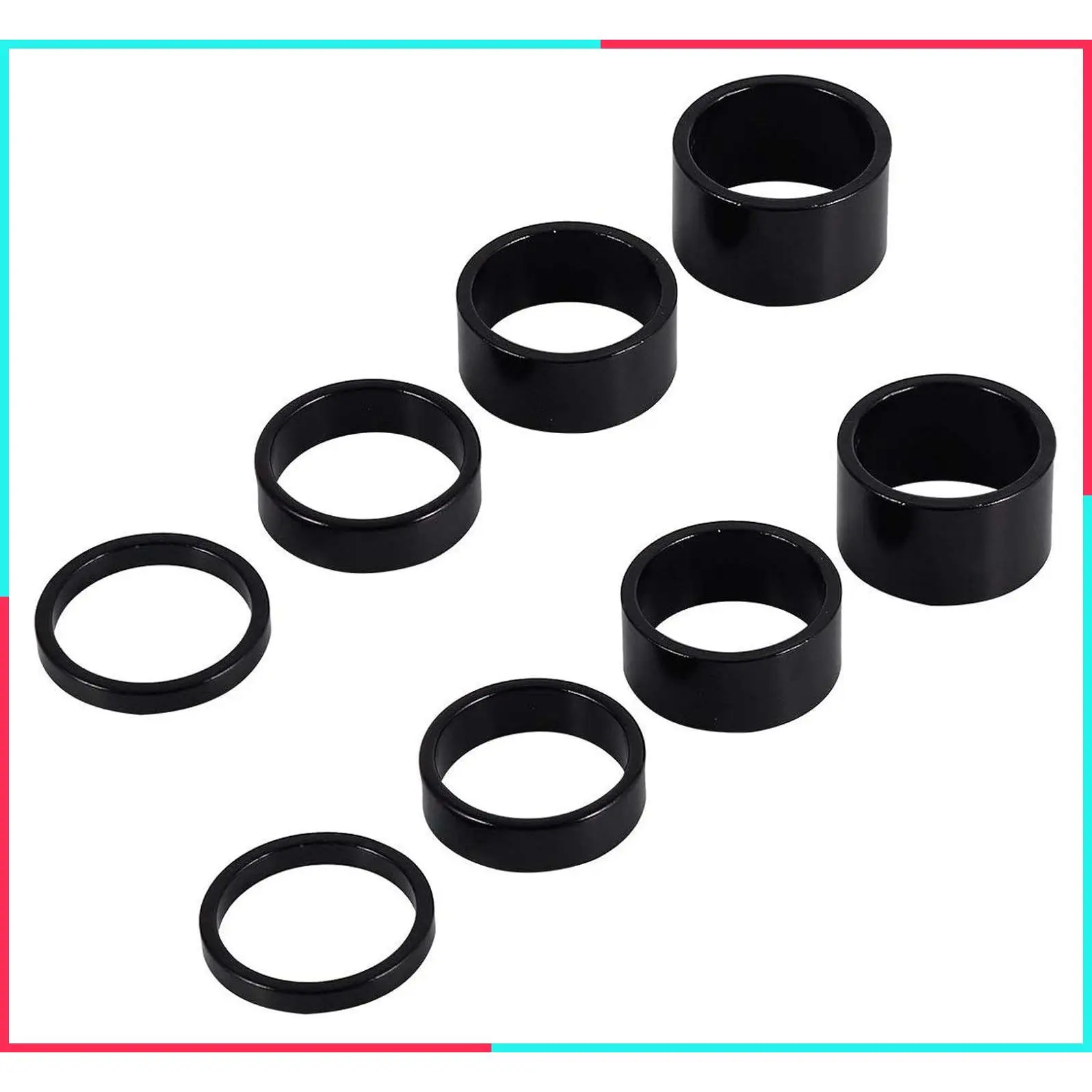 8 PCS Bicycle Headset Spacer Bike Handlebar Stem Spacers Threadless Aluminum Alloy Headset Stem Spacer Set Fit 1 1/8-Inch Stem For MTB BMX Mountain Road Bikes Cycling 2MM 3MM 5MM 10MM(Black)