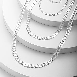 Miabella Solid 925 Sterling Silver Italian 5mm Diamond Cut Cuban Link Curb Chain Necklace for Women Men, Made in Italy