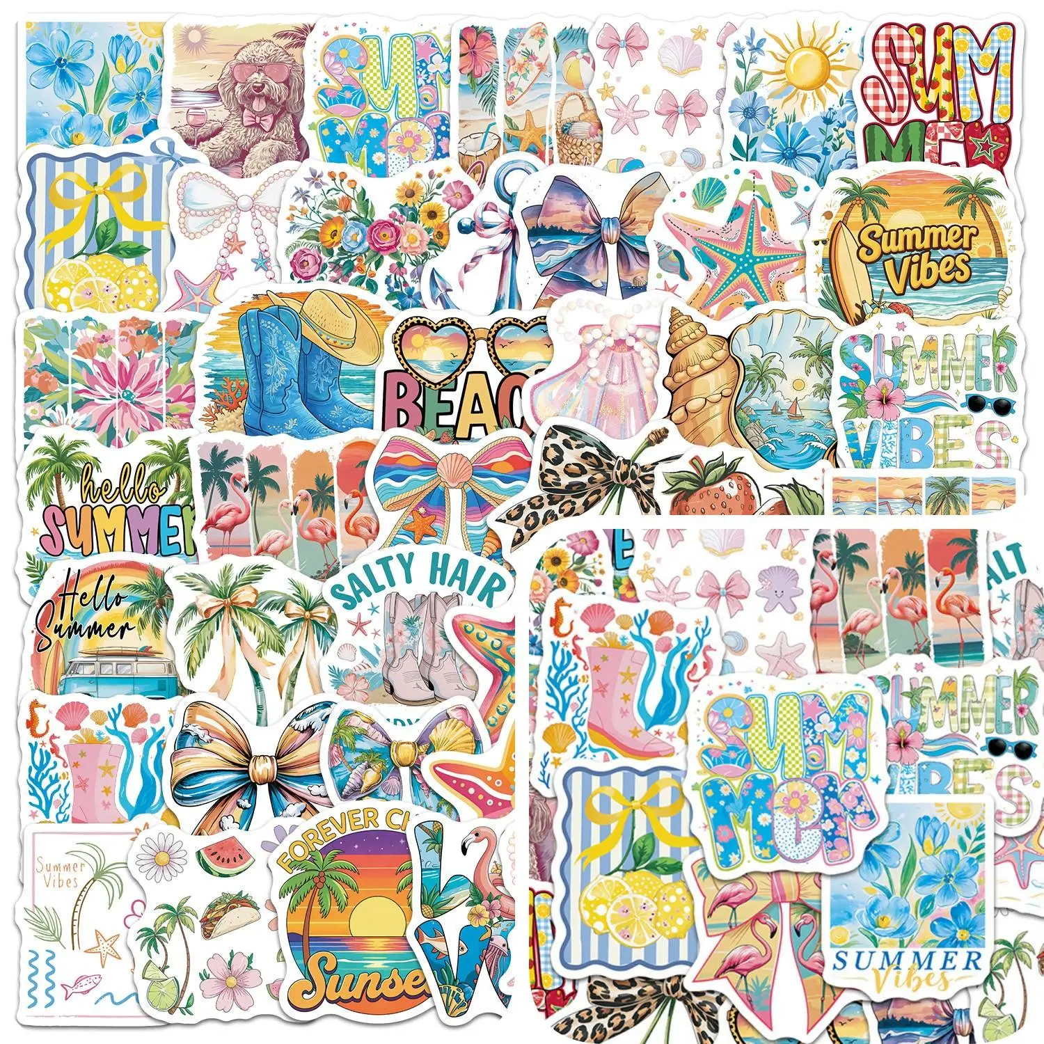 50pcs Cartoon Summer Beach Surfing Stickers - Faith-based Designs with Positive Messages; Suitable for Scrapbooks, Journals, Laptops, Water Bottles, Cars, Etc. - A Great Gift.