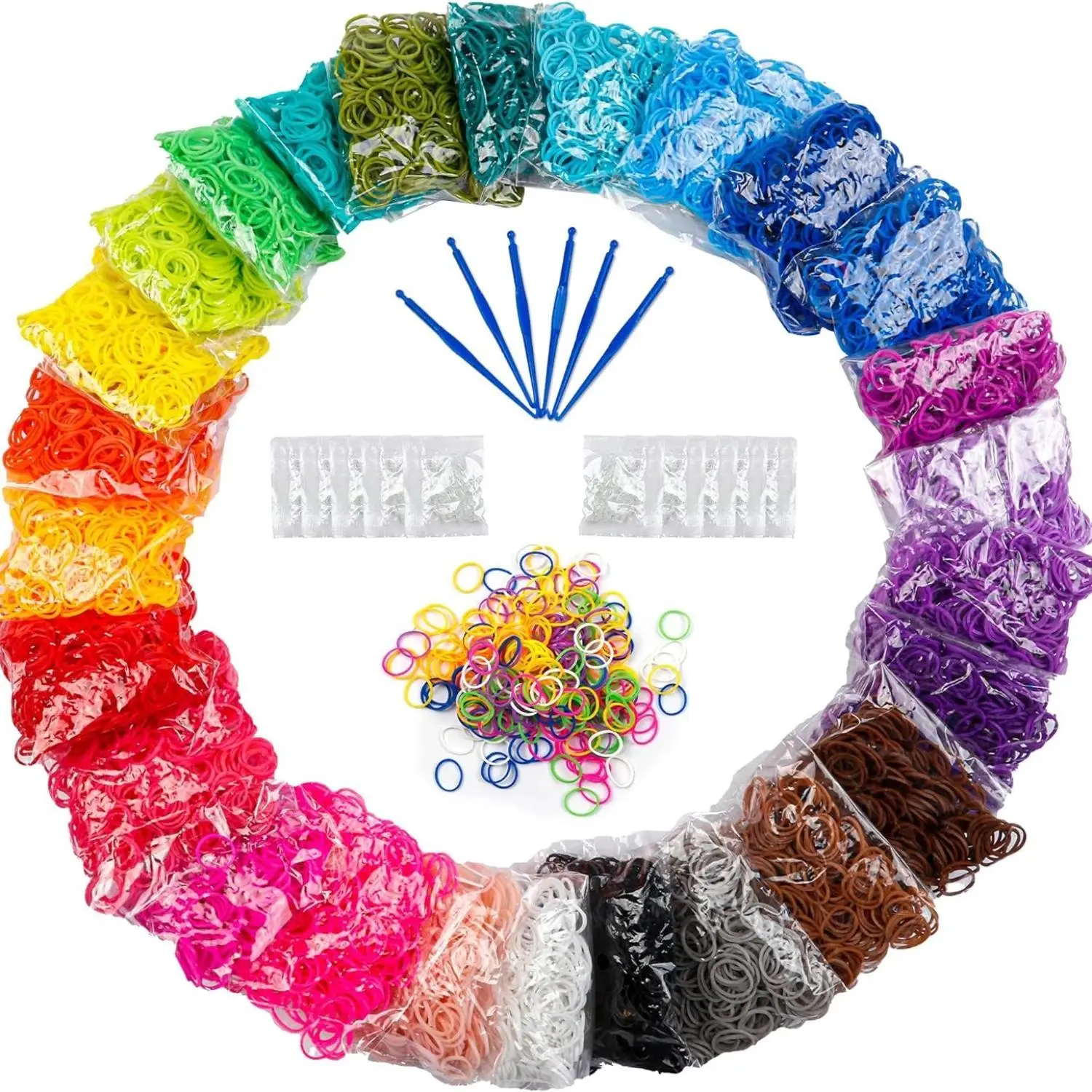 600pcs Premium Loom Rubber Bands Refill Kit - Kids' DIY Weaving Craft Toy for Bracelet Making, Christmas Gift with Bedazzling Elements, Bricks, Minifigs, Stress Ball