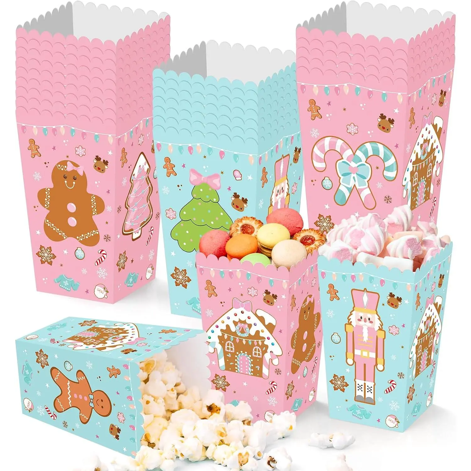 24 count Christmas Popcorn Boxes,  Gingerbread Christmas Popcorn Bags Bucket Bowl, Xmas  Candy Boxes Snack Goodies Box Cookies Container Xmas Party Favor Box
