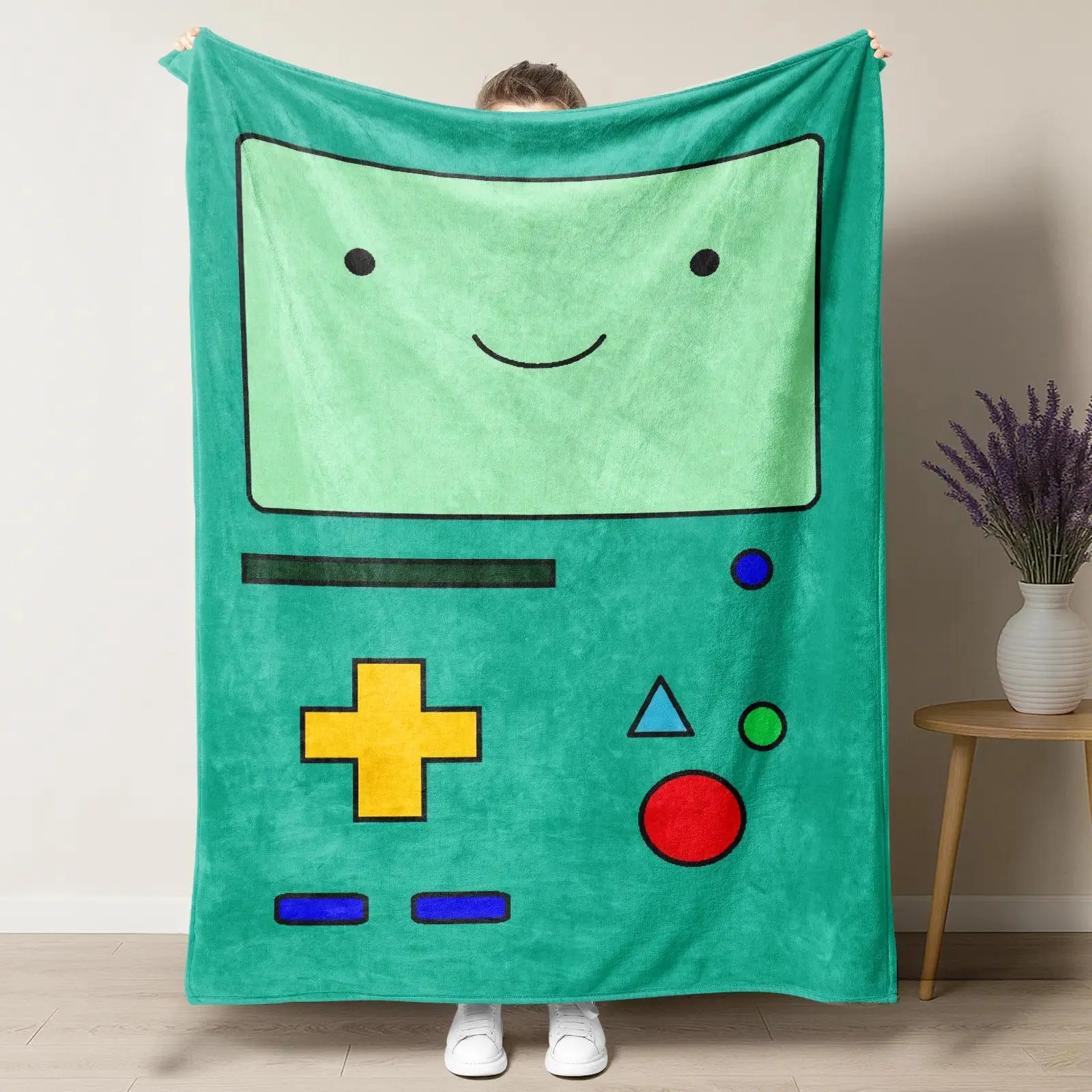 Cooling Polyester Flannel Blanket, Fade-Resistant Cute Retro Game Console & Colorful Controller Print Throw - Homegoods Gift for Anime Fans