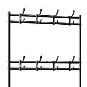 SORCEDAS Coat Rack Shoe Rack With Storage Shelf Freestanding with 8 Hooks for Entryway Bedroom Closet 4 Tier, Black