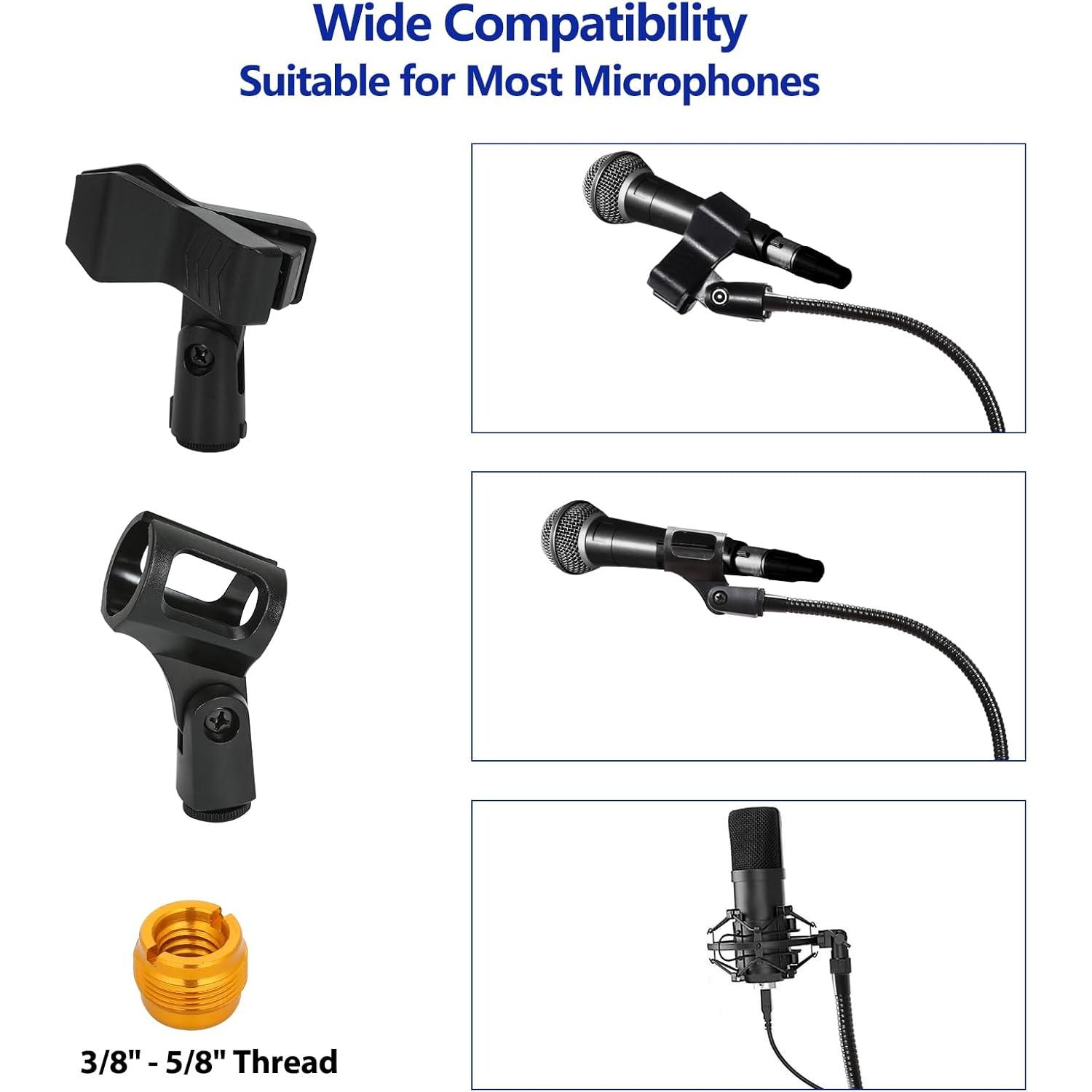 SUNDAY MIRTH Mic Stand, Boom Microphone Stands Tripod Gooseneck Microphone Stand Height Adjustable from 24" to 67" with 2 Mic Clips for Singing Stage Performance Party Mic Mount