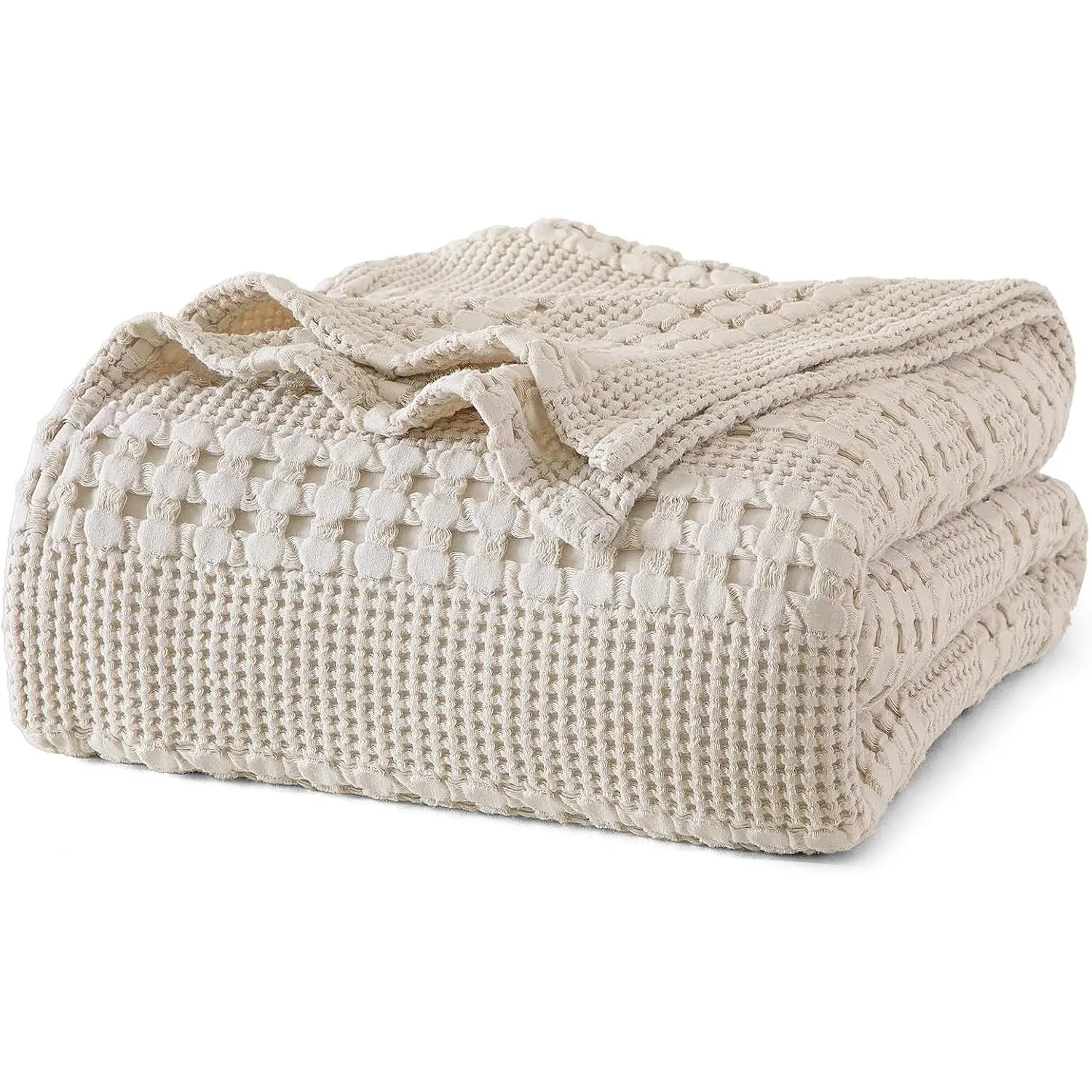 100% Cotton Waffle Blanket King Size for Bed, Lightweight Breathable and Soft for Summer, Luxury Aesthetic Waffle Weave Blanket for Home Decor & Gifts for Women, 108"x90", Light Taupe/Oatmeal