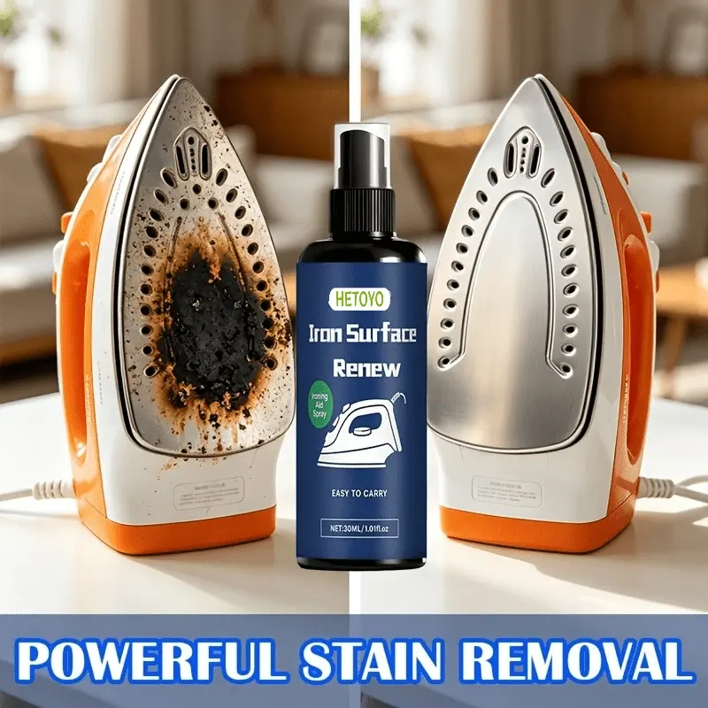The renovation spray on the iron soleplate can remove the scorch marks, dirt and residues on the iron soleplate, restore the smooth sliding performance, clean quickly without scrubbing, and is suitable for daily ironing in household laundry.