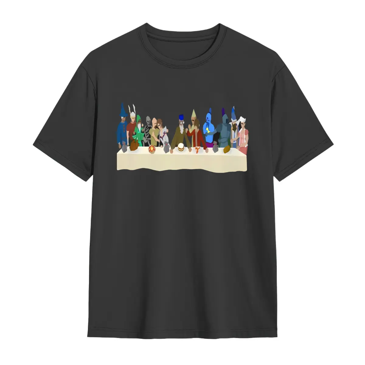 Old School Runescape Last Supper Parody Graphic T-Shirt - Black 100% Cotton Regular Fit Unisex Tee with Geometric Character Art, Machine Washable Casual Gaming Apparel for Adults, Unisex Clothing, Modern Fit Shirt, Nonstretch Fabric, Cotton Tshirt, Geek C