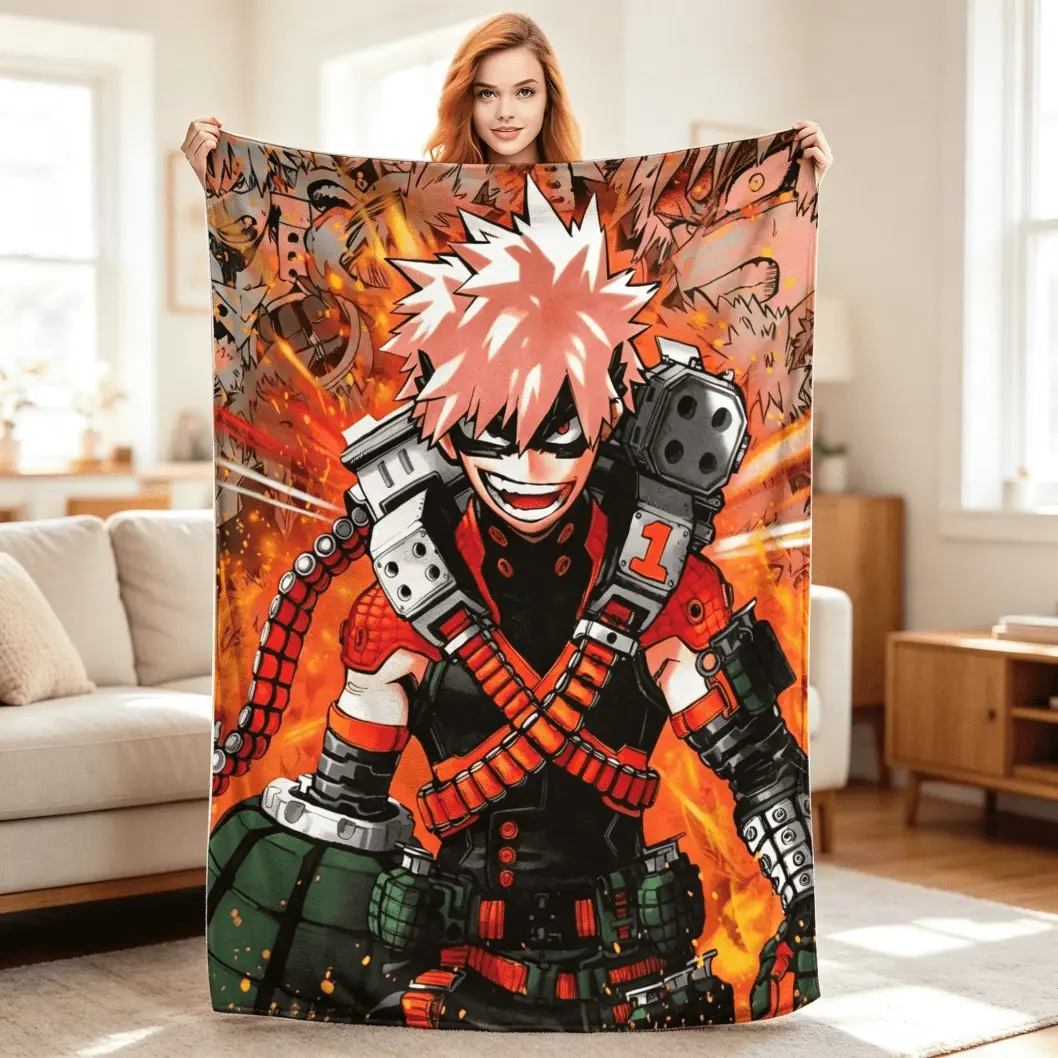 My Hero Academia Bakugou Flannel Blanket, Soft Lightweight Anime Character Throw Blanket for Kids & Adults, Cozy Bedding Sofa Office Room Decor, Warm Home Travel Gift