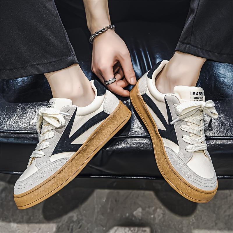 Men's Retro Color Block Thick-Soled Skate Shoes, Comfortable Non-Slip Durable Lace-Up Rubber Sole Canvas Sneakers, Men's Shoes