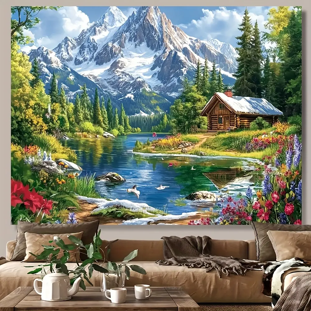1pc Scenic Mountain Landscape Background, Polyester, Perfect for Photo Background Cloth, Live Streaming Background, Home Room, Dorm Room, Home Wall Decor Supplies, Indoor And Outdoor Backdrop Banner