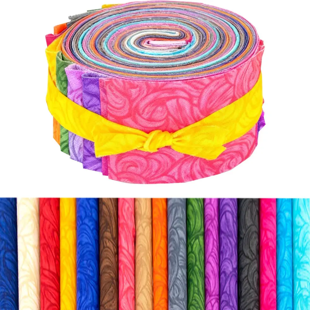 40Pcs Colorful Wavy Pattern Fabric Strips 2.55x19.7 Inch Precut Quilting Strips Cotton Fabric Rolls for DIY Wallet Making and Bow Decoration Crafts