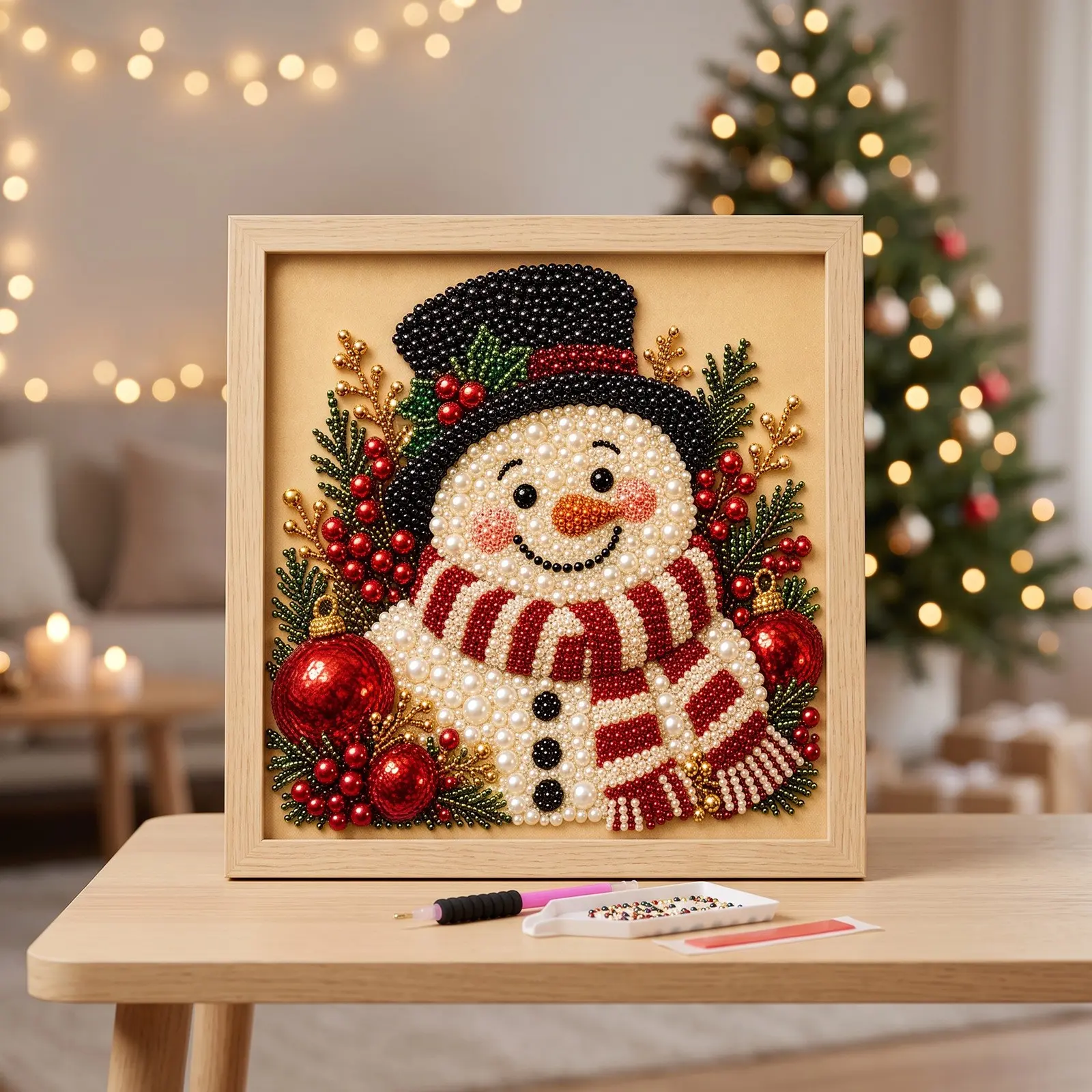 Dowmoo DIY Christmas Pearl Diamond Painting Art Kit, Fat Snowman Theme Craft Ornament, Holiday Decoration Set, Creative Gift Idea