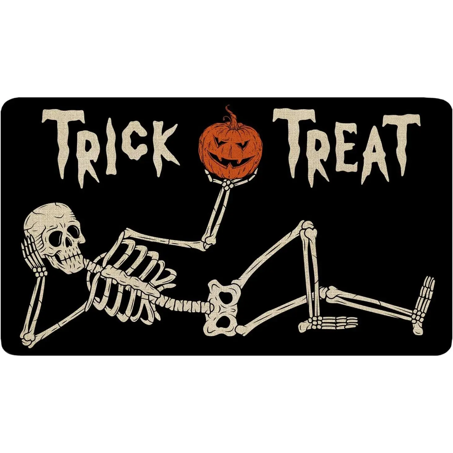Skeleton Skull Halloween Outdoor Doormat - Anti-Slip Front Door Decor, Classic 32x20 Inch Machine Washable Household Rug for Trick or Treat, Black