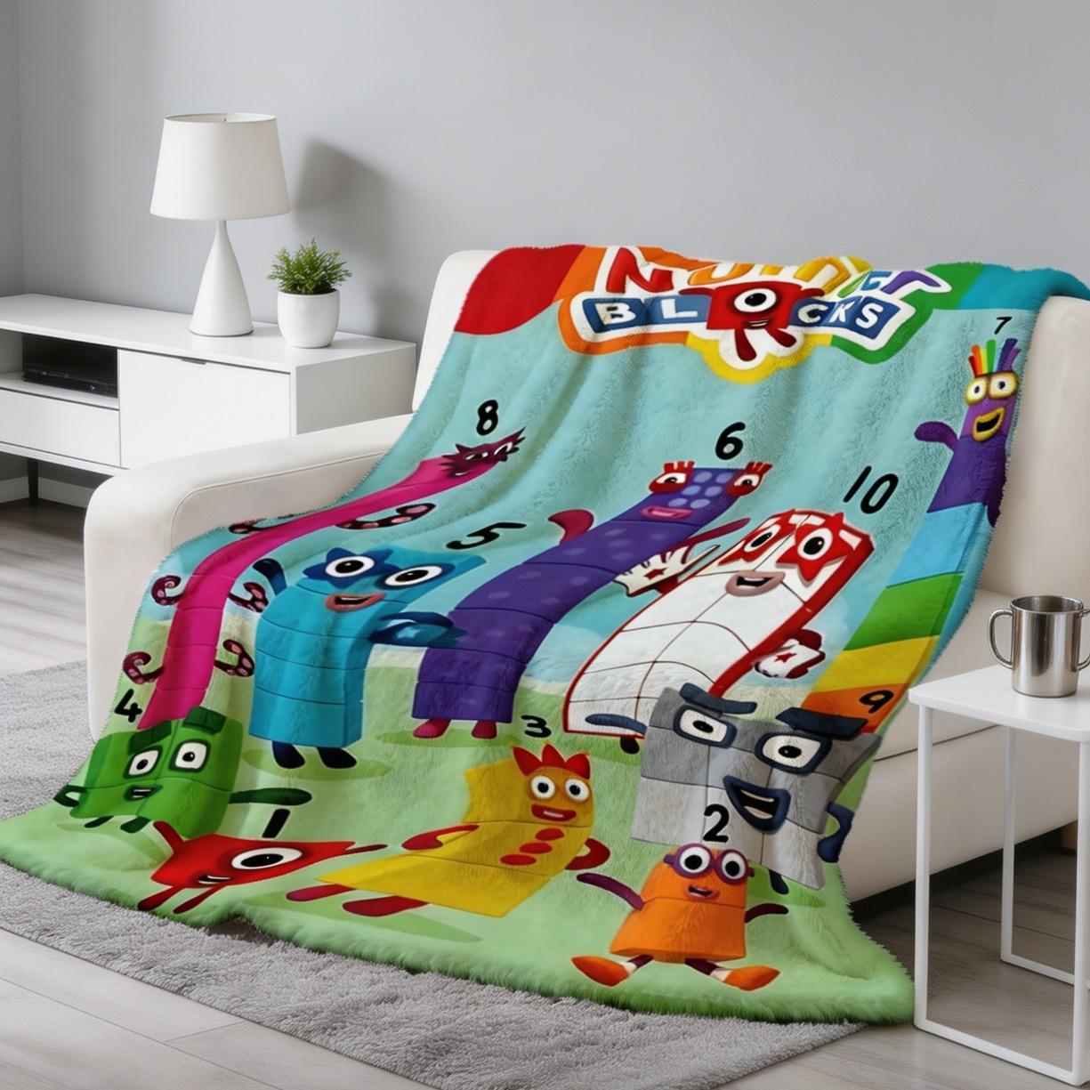 Numberblocks Theme Flannel Blanket, Soft Cozy Throw Blanket, Digital Building Blocks 0–10 Characters, Kids Bed Sofa Learning Decor Gift