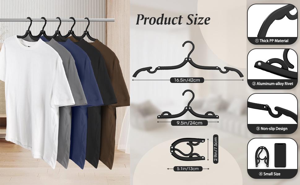 15 Pcs Travel Hangers Portable Foldable Travel Hanger Organizer, Plastic Cruise Ship Accessories Essentials Clothes Hanging Rack Folding Hangers for Traveling Camping Flying RV Europe Suitcase, Black