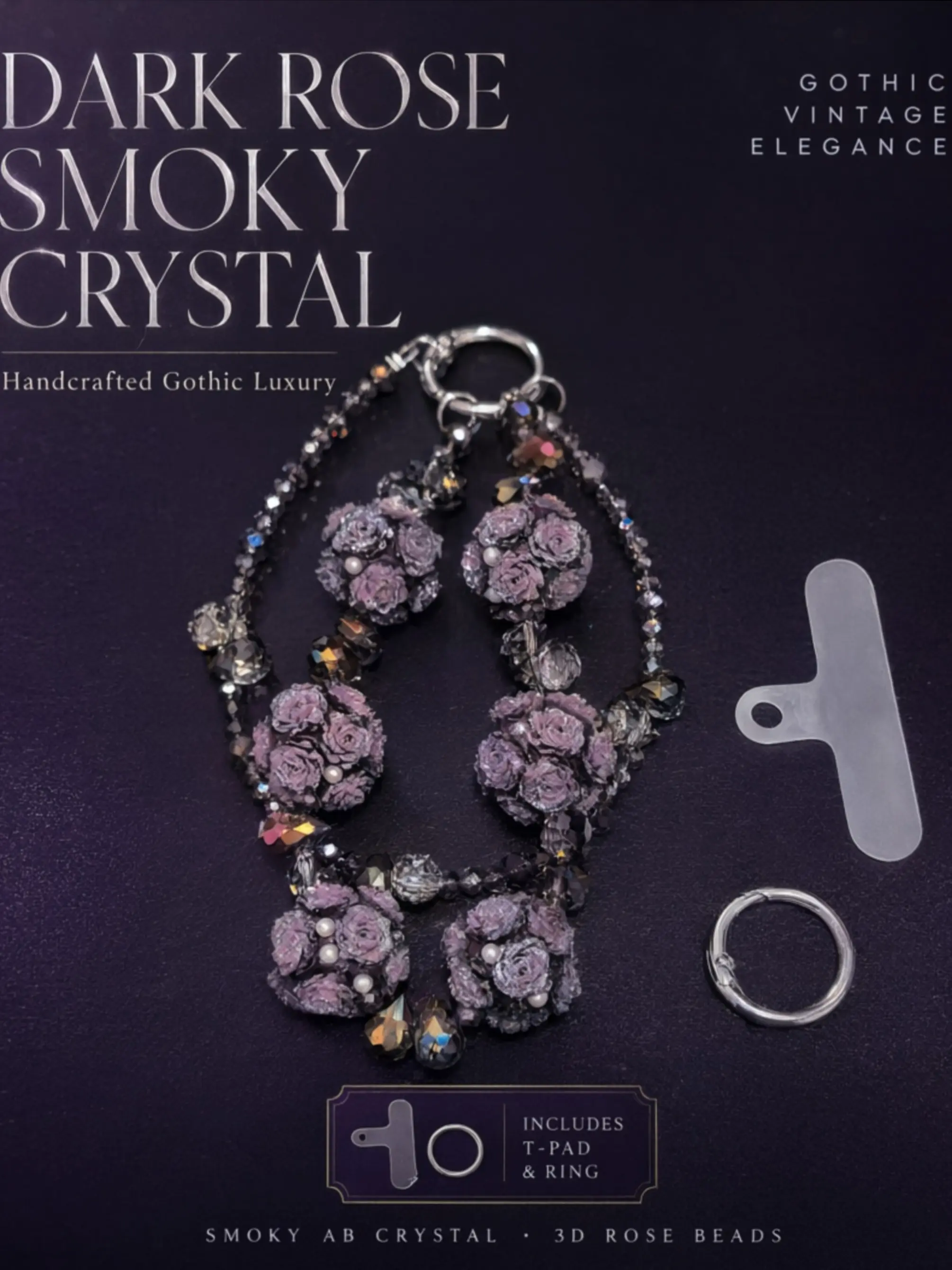 Dreamy Lavender Flower Ball Keychain, Night Rose Smoked Crystal, Romantic Style, Phone Strap, Bag Decor, Elegant Design, Floral Pattern Keychain