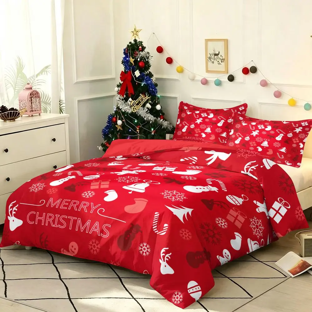 2/3Pcs Christmas Duvet Cover Set, Festive Red Holiday Bedding Set with Snowflake & Gingerbread Print, Soft Microfiber Duvet Cover & Matching Pillowcase for Bedroom Decor No Fillers