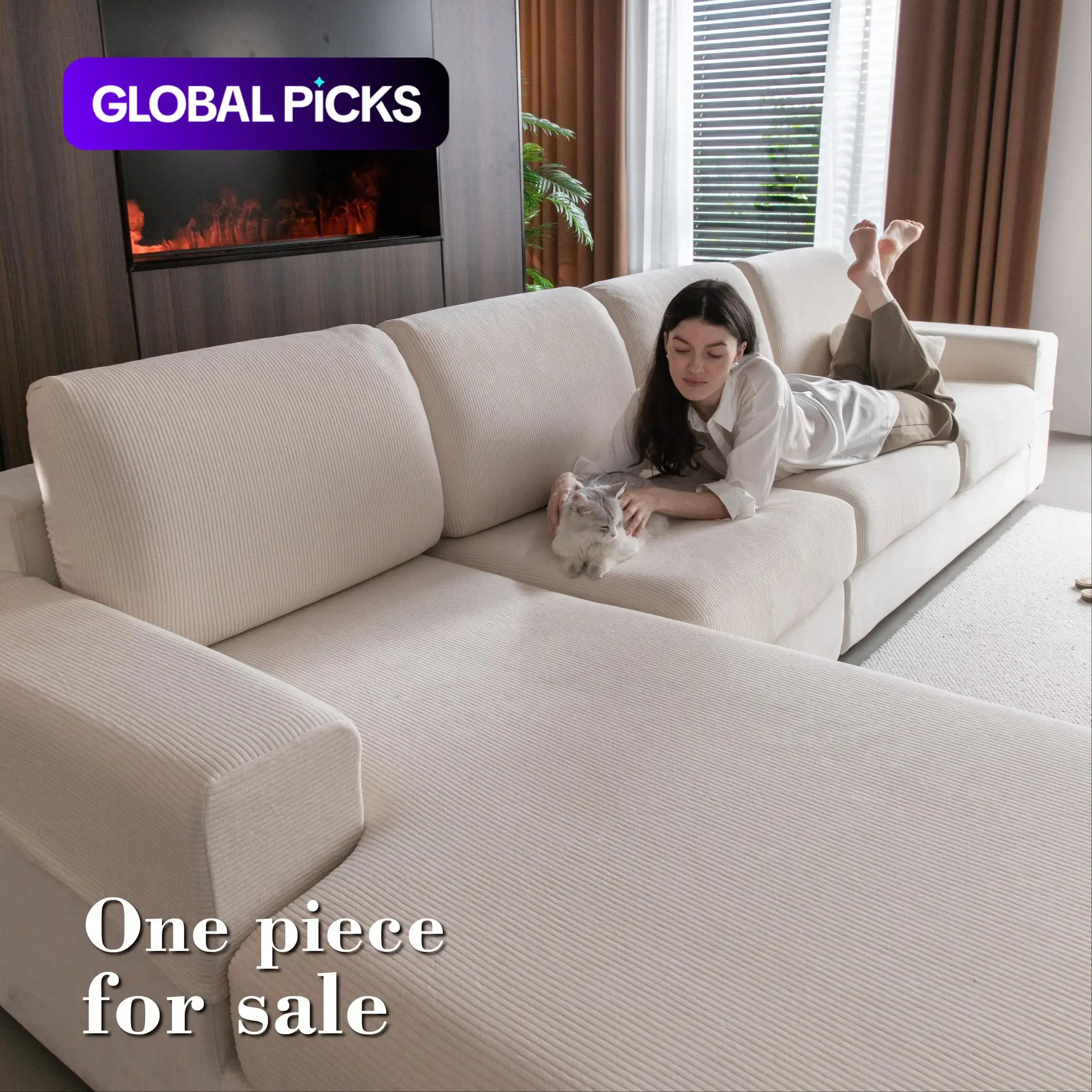 1 Count Universal Elastic Sofa Seat Cover, Washable Sofa Protector, Modern Anti-Slip Reusable Couch Protector for L-Shaped and 1–4-Seater Sofass, Sofa Couch Covers, Removable Sofa Cover, Elastic Sofa Slipcover for Living Room