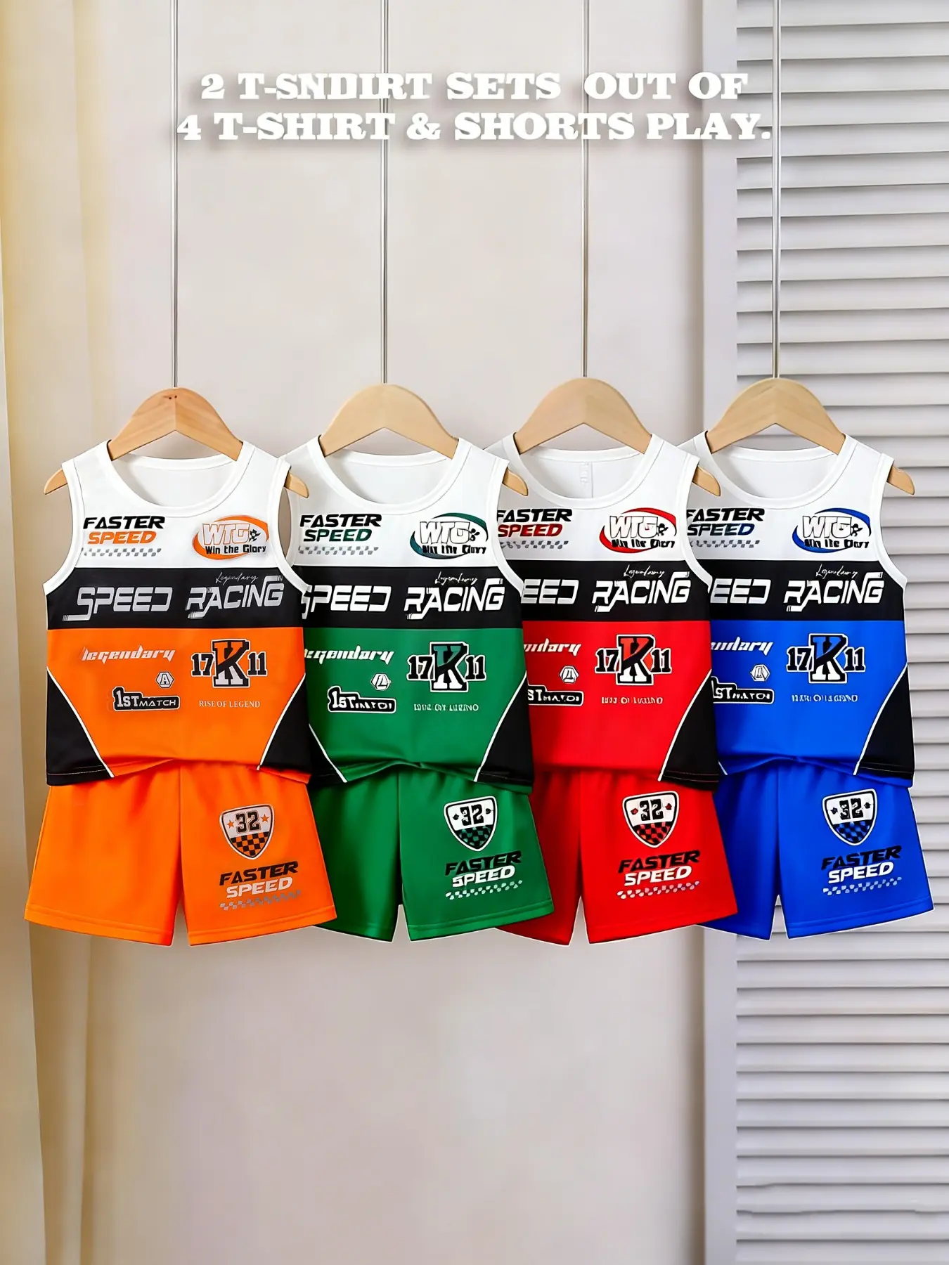 Boys 2 Random Outfits Set, Racing Moto Letter Print Tank Tops & Casual Short Sleeve Tees, Summer Kids Clothing, Suitable for Outdoor Sports, School, Parties & Vacations, Great Holiday Gift for Boys