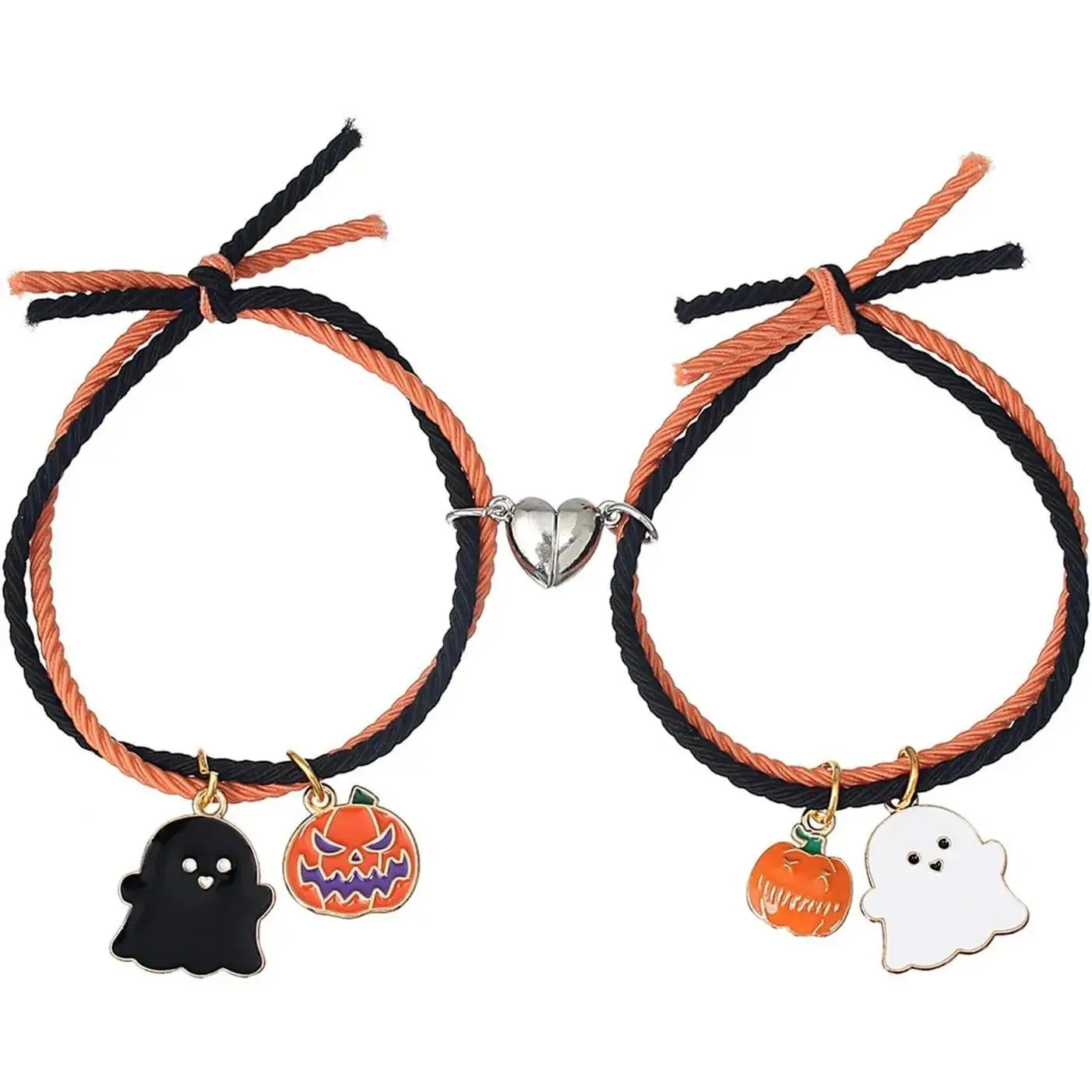 2 count Love Heart Couple Matching Bracelet Set Adjustable Braide Rope Halloween Mummy Ghost Pumpkin Hat Wizard Bracelet for Women Men Lover  Friendship