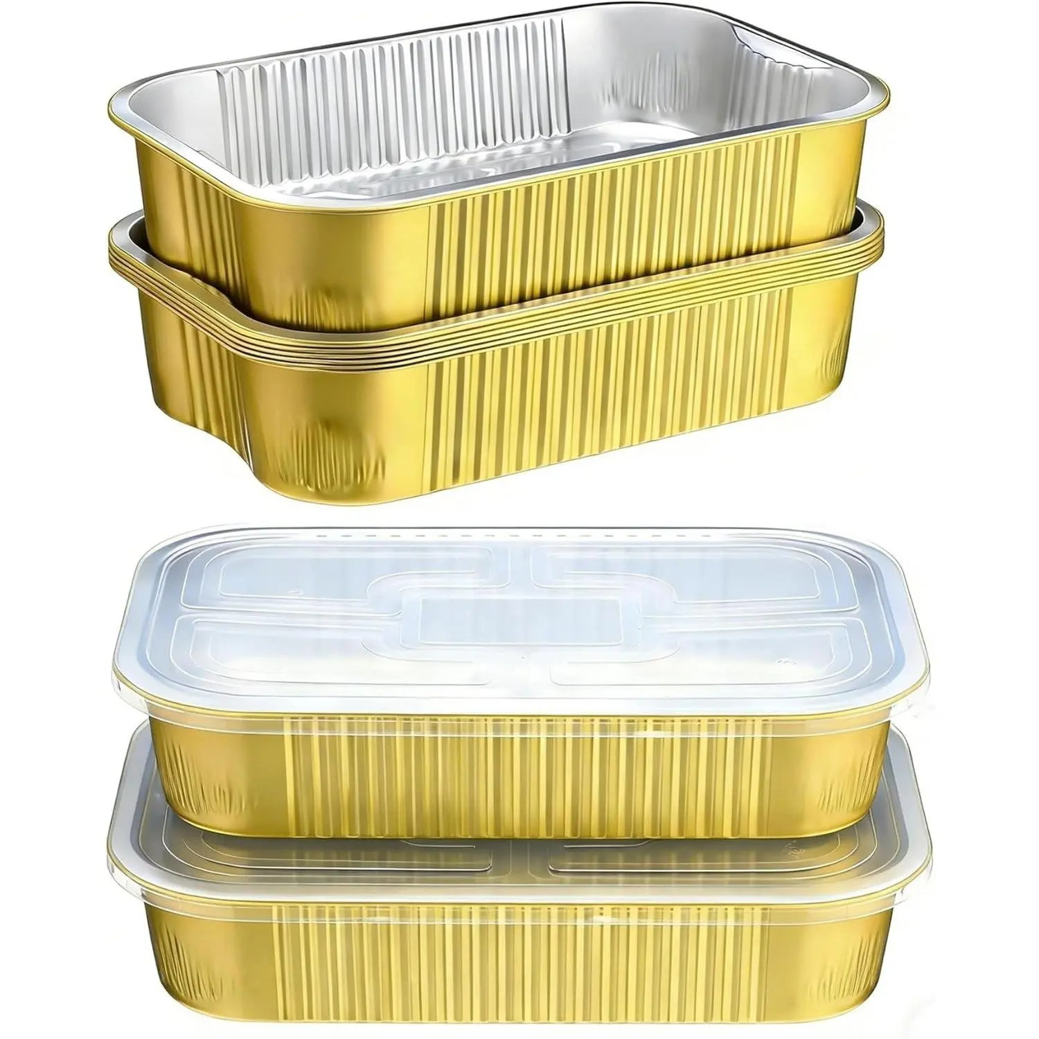 13"x 8.8" Gold Aluminum Foil Pans with Clear Lids & Handles (10 Pack) 118oz Heavy Duty Disposable Foil Containers for Cooking, Baking, Reheating, Freezer, Oven, Food Storage