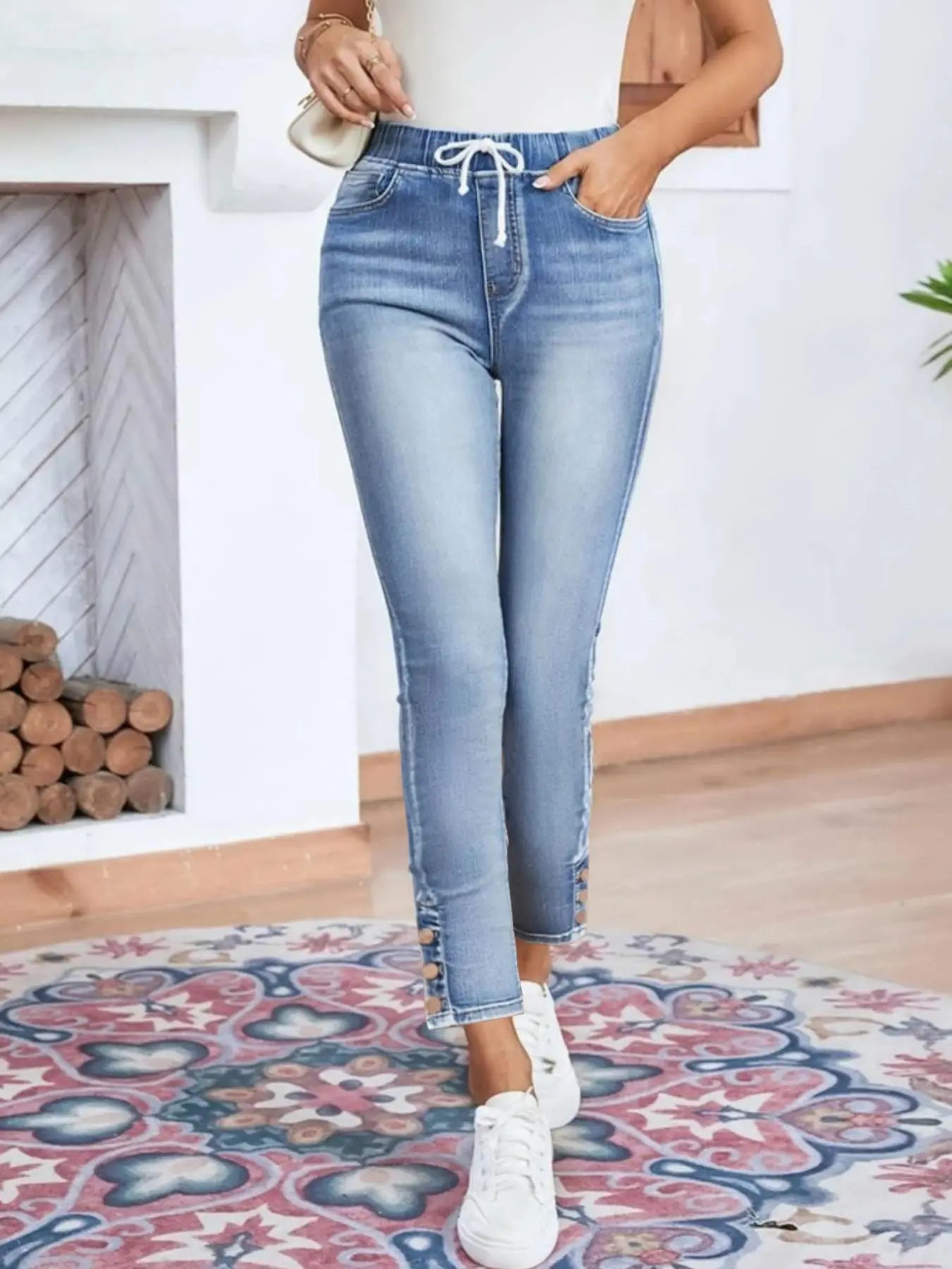 1 Piece Form-fitting Denim Jeans Capri Cropped Pants for Women, Bottom, Elastic Waist Stretchy Slim Fit, Summer Casual Versatile Style