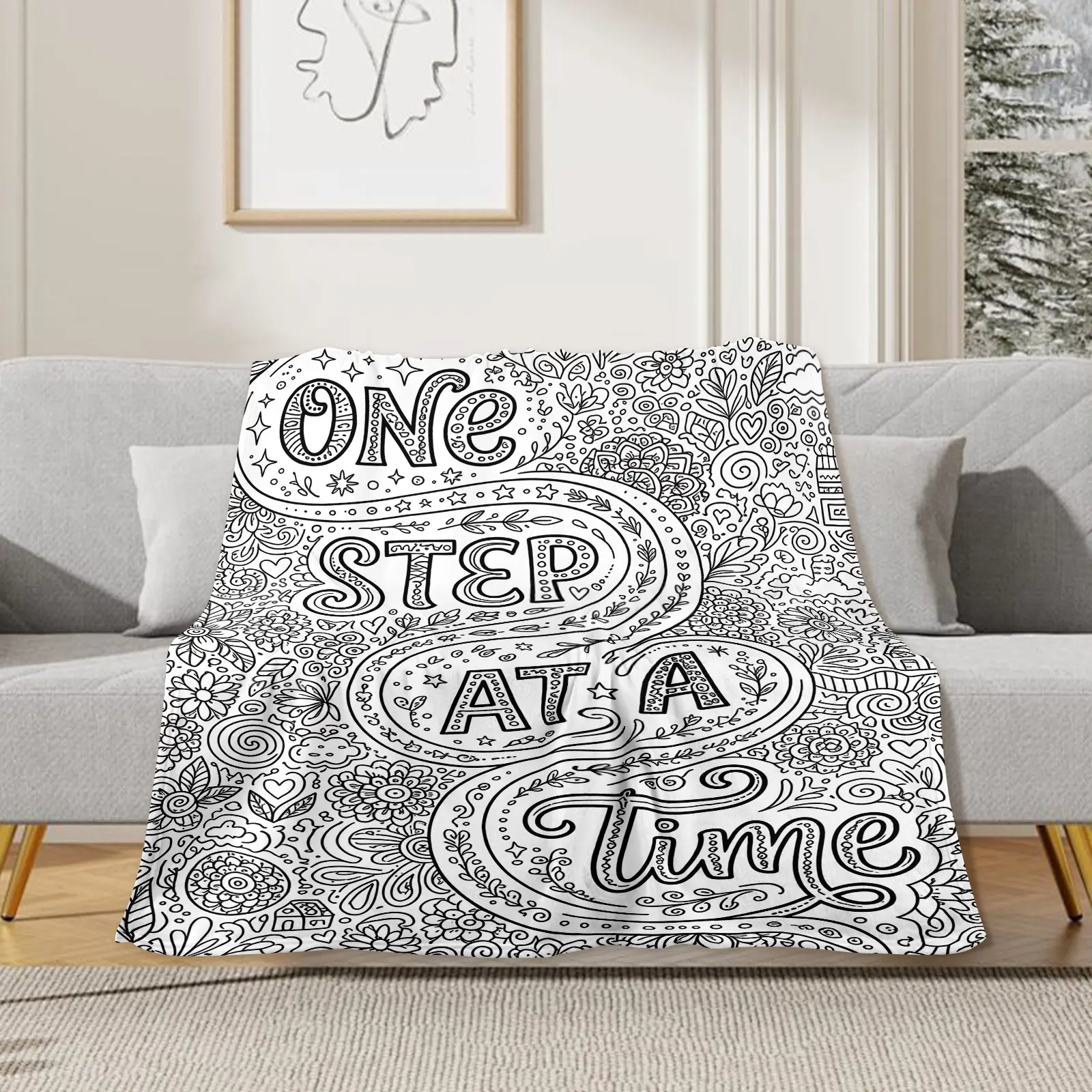 Adult Stress Relief Coloring Flannel Blanket, Creative Hand-Painted Graffiti Sofa Cover Blanket, Home Leisure Decorative Nap Blanket, Reusable Coloring And Graffiti Warm Blanket
