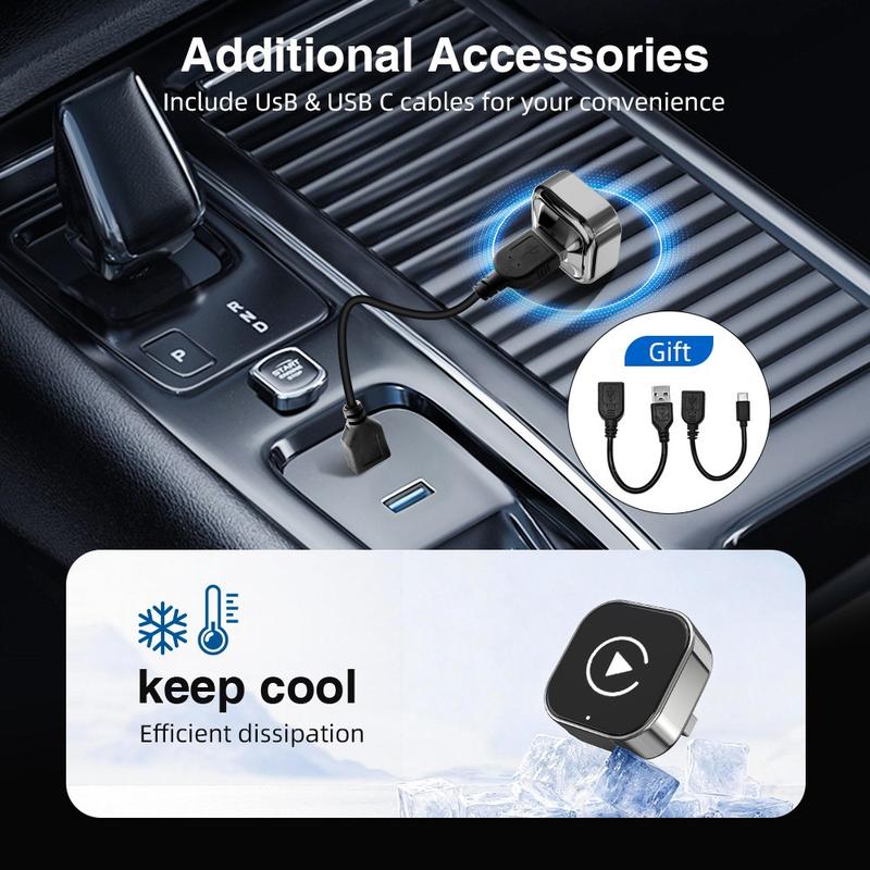 New Wireless Carplay Adapter, Upgrade Wired Carplay/Android Auto to Wireless, Universal Mini USB and Type-C, Plug and Play, Fast Stable Connectioncar accessory, Carplay Dongle Connectivity
