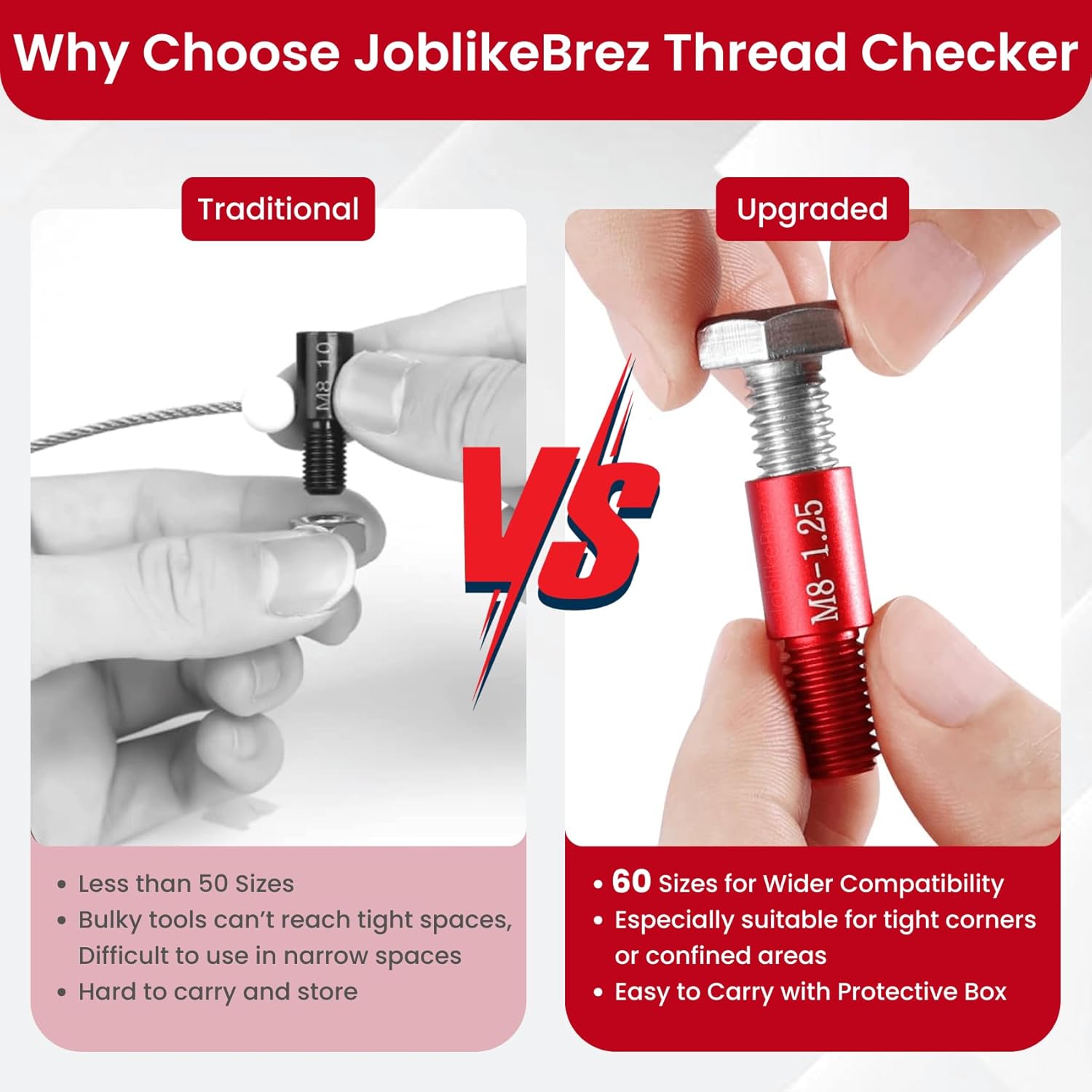 Thread Checker, 60 count Nut and Bolt Thread Checker, 30 Inch & 30 Metric Box Set Thread Gauge, Thread Checker Standard and Metric Suitable for Size Checker of  or Nuts in Narrow Areas