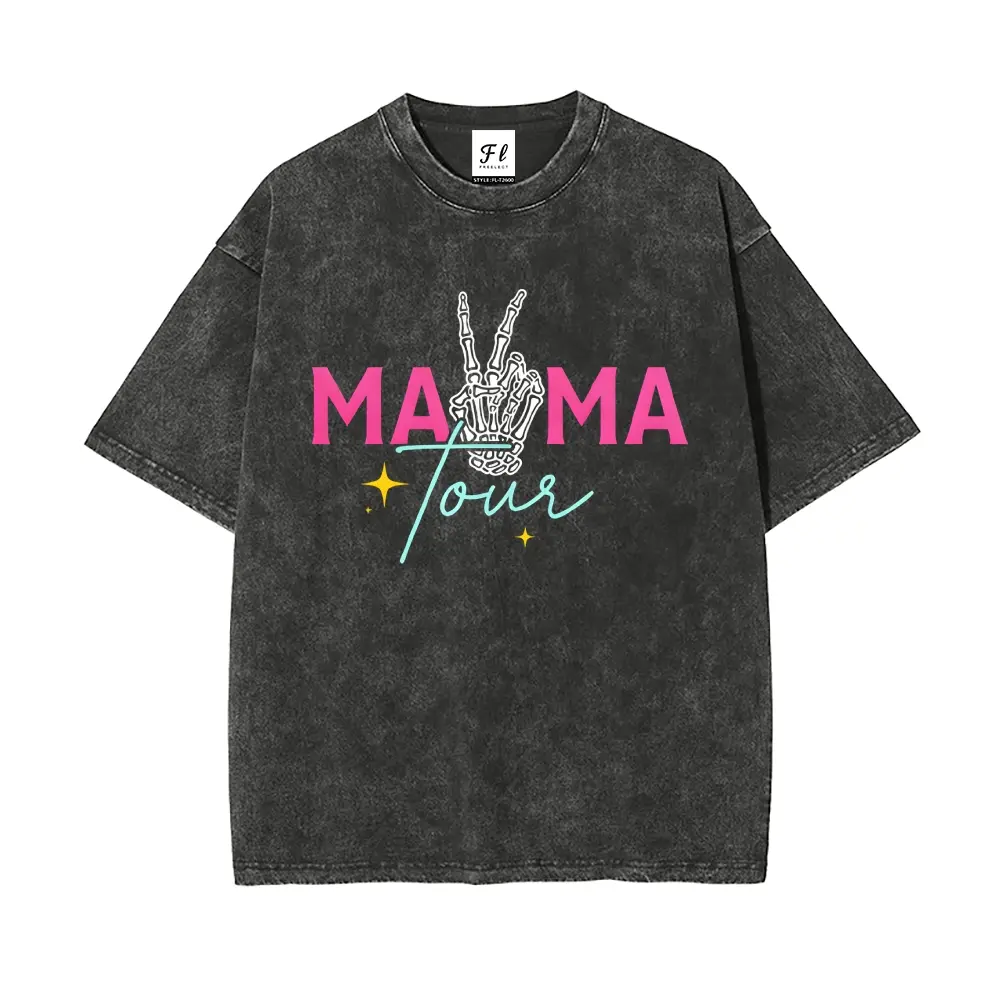 T-shirt unisex wash oversized shirt,Vintage Washed Black Mama Tour Skeleton Peace Hand Oversized T-Shirt,Funny Trendy Mother's Day Gift For Cool Fashionable Moms