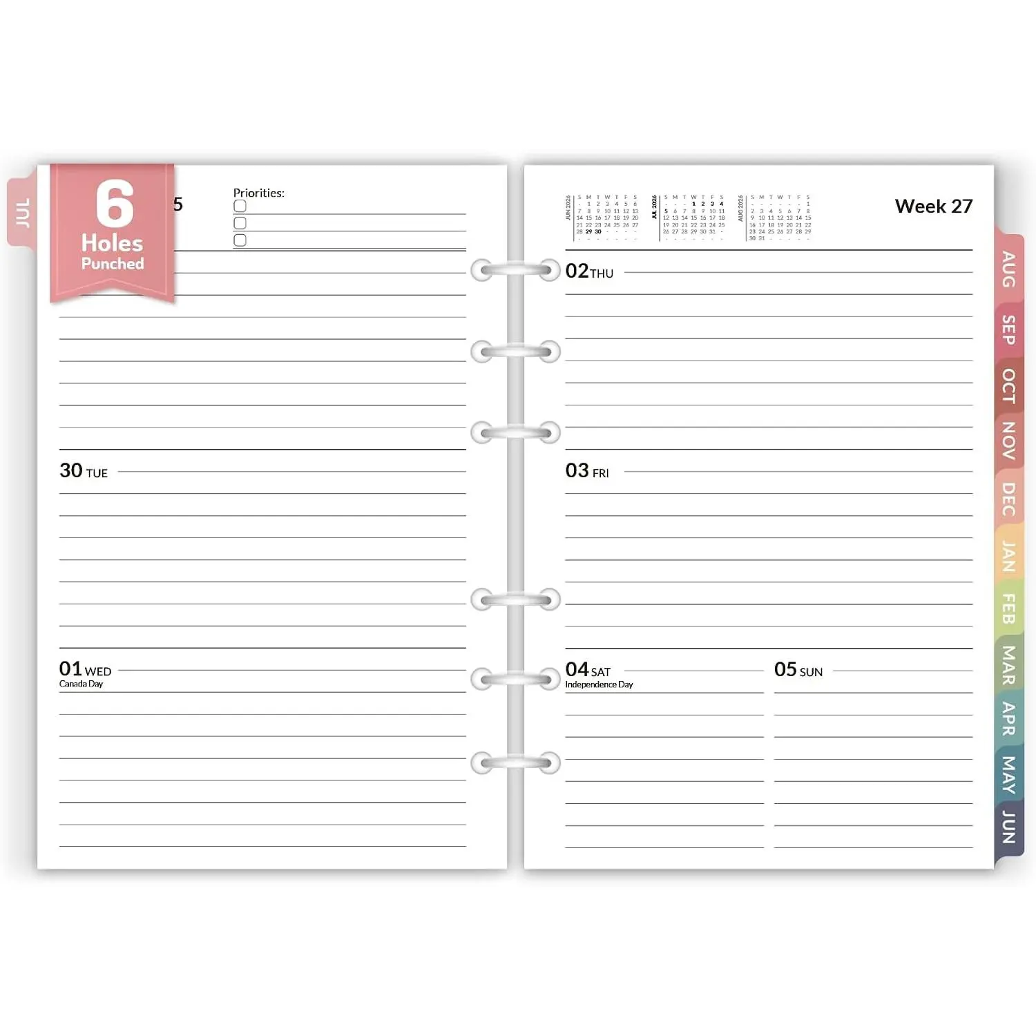 3 Subject Notebook College Ruled, Spiral Notebooks, 8.5" x 11" | 3Hole Punched Perforated Pages & 2 Colored Tabed Dividers, 150 Sheets, Fights Ink Bleed, Water Resistant Cover, School Office