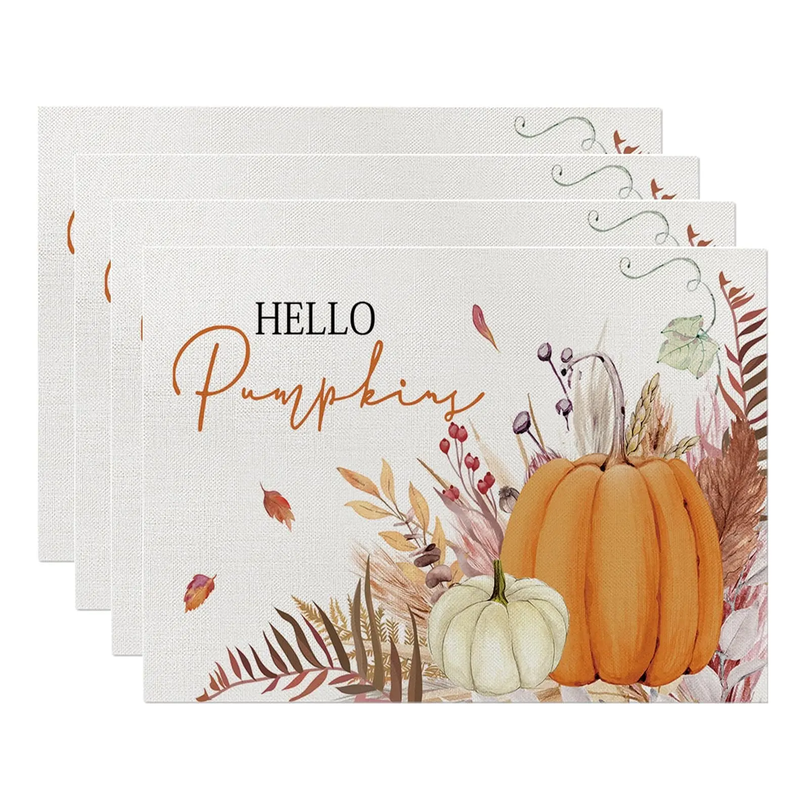 Set of 4 Fall Placemats Pumpkin Maple Leaves Gnomes Pattern Table Mat Autumn Thanksgiving Fall Decorations for Home, Harvest Festival Seasonal Holiday Farmhouse Decorations and Supplies for Home Kitchen Dining Room Table Thanksgiving Home Decor