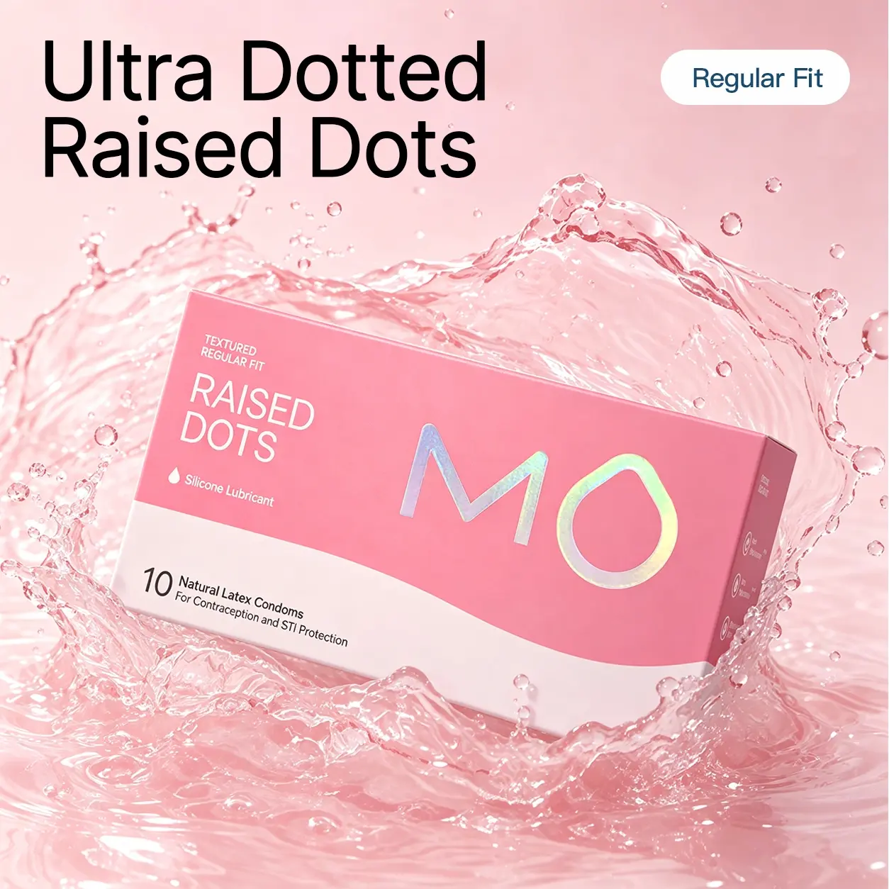 MO 2080 Universal Textured Surface Condoms for Men - Comfortable Natural Latex, Raised Dots, Silicone Clean Formula for Sensitive Skin, Enhanced Stim., 10 Pcs for Everyday Confidence